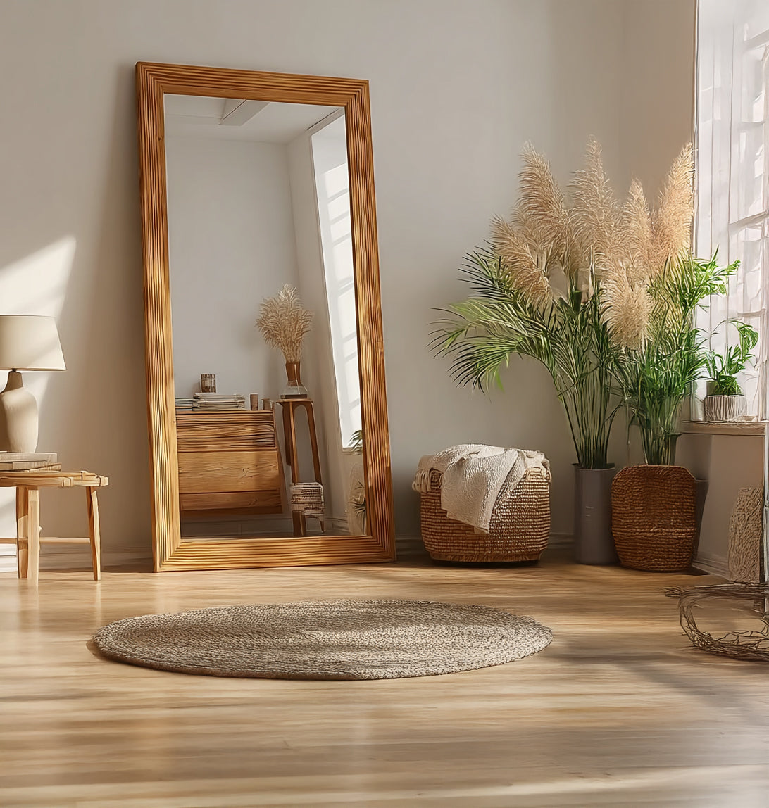 Rustikaler Eichenholz-Wandspiegel – zum Aufhängen, Ganzkörper- oder Badezimmerspiegel