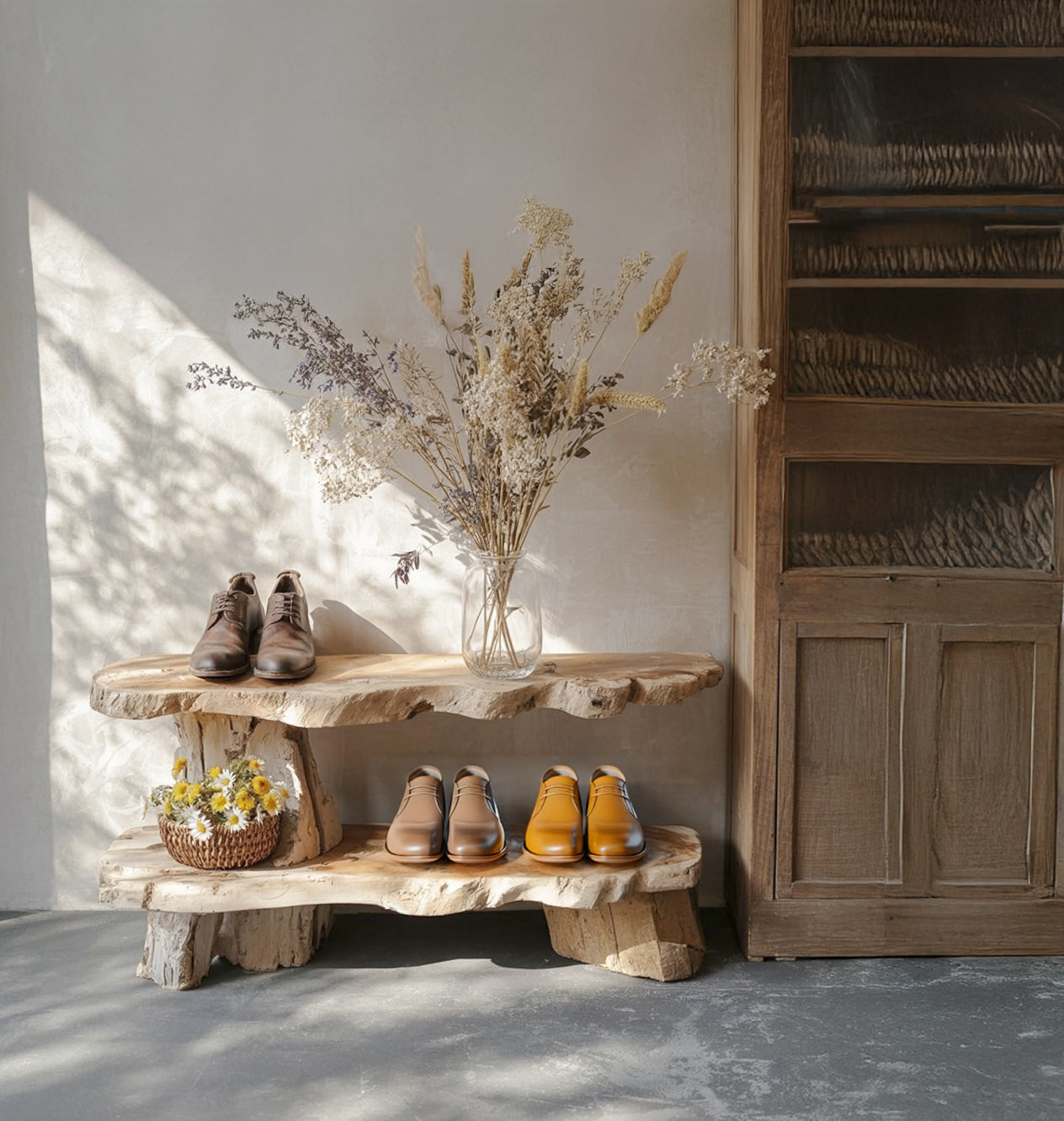 Rustikale Eichen-Sitzbank mit Stauraum – Massivholz-Organizer für Flur & Eingangsbereich