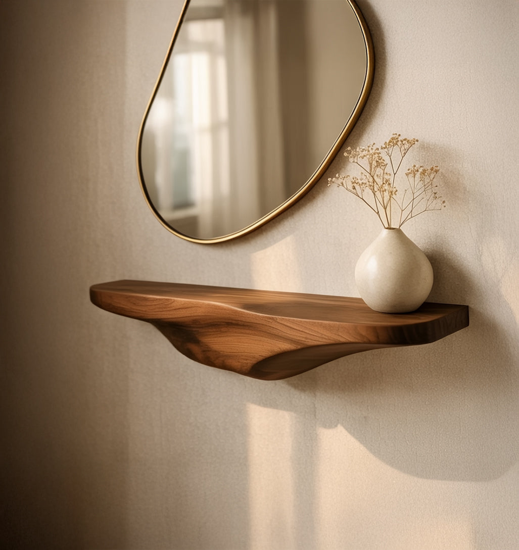 Rustikales Live Edge Wandregal aus Massivholz – Floating Shelf