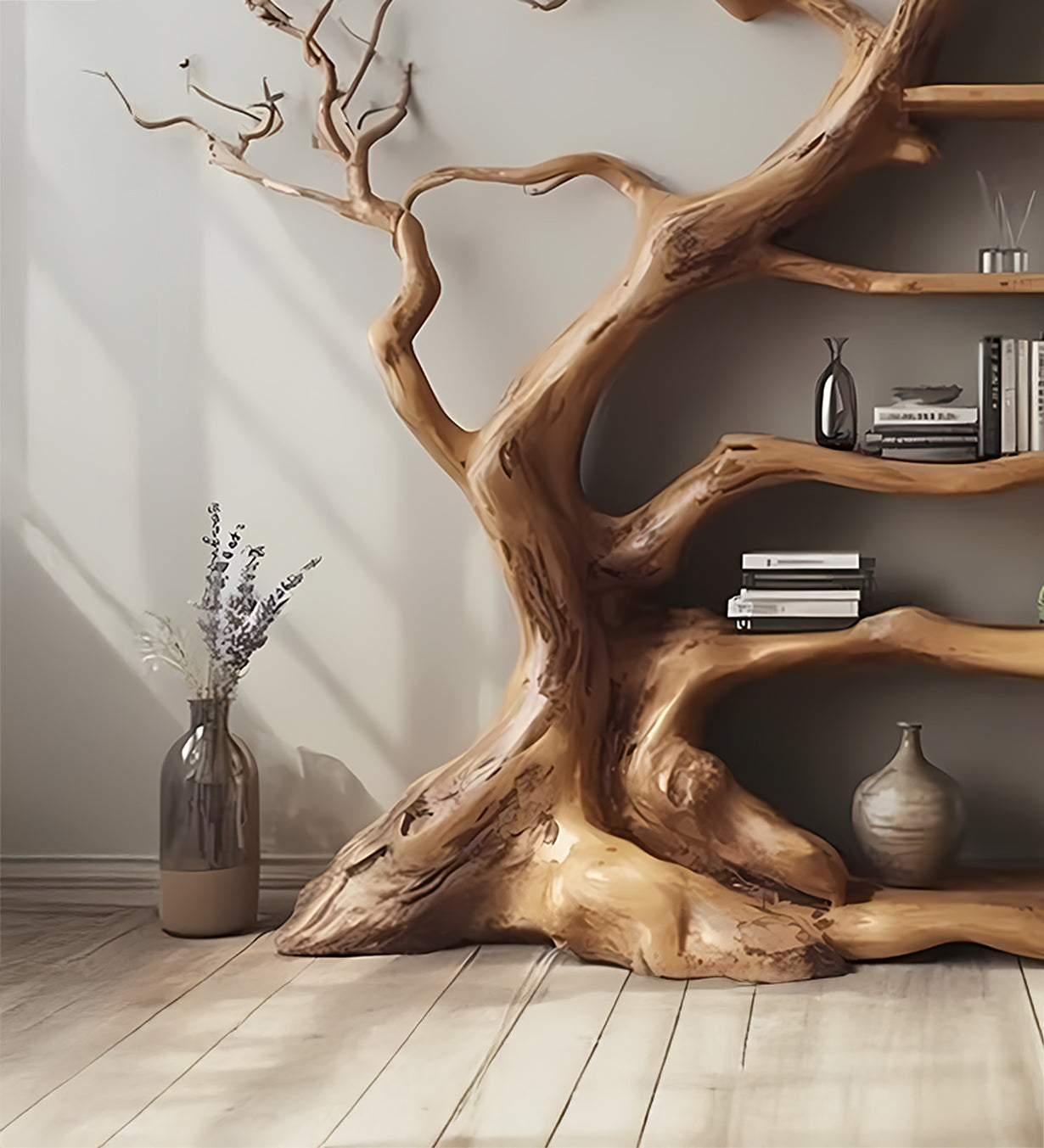Treibholz-Baumzweig-Bücherregal – Wandmontiertes Holzregal für Wohnkultur