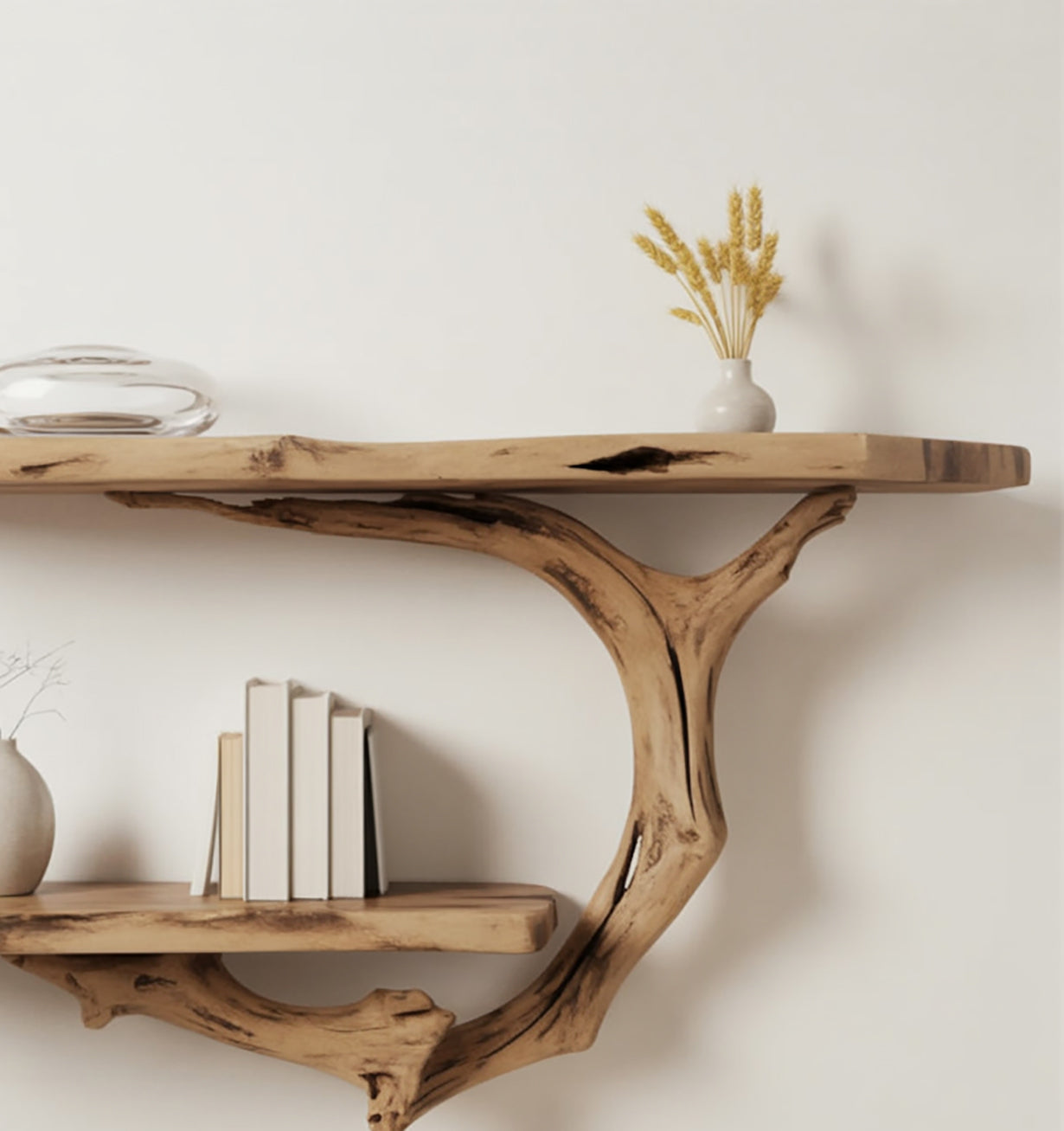 Treibholz-Regal – Handgefertigtes Massivholz-Wanddekor & Bücherregal