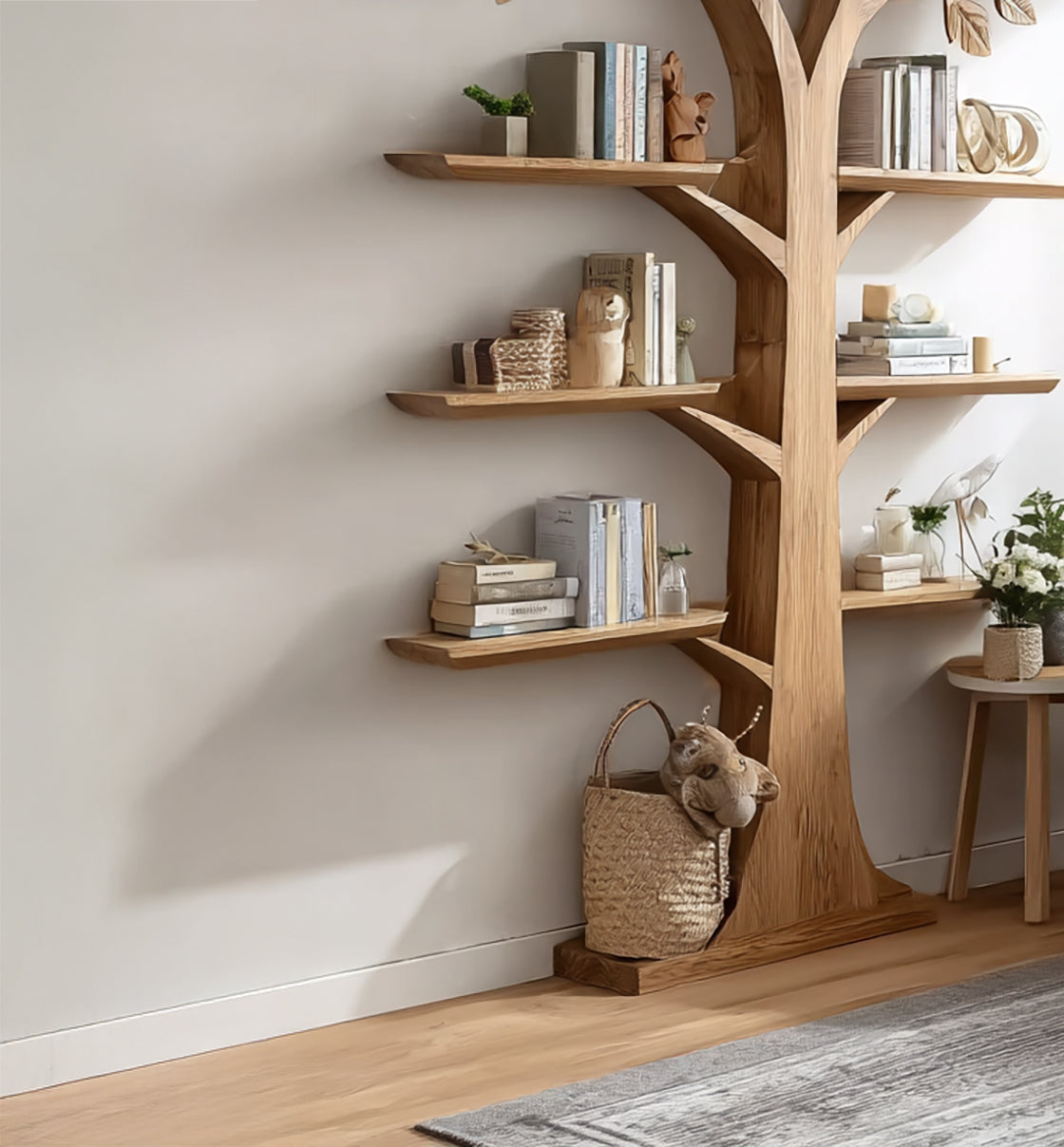 Rustikales Baum-Bücherregal aus Holz – Wandmontiertes Regal, natürliche Holz-Möbel