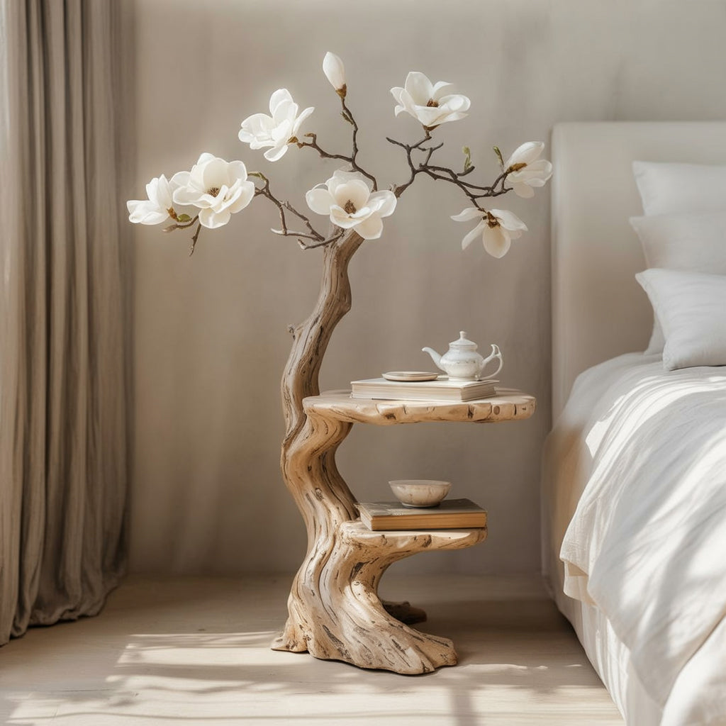 Farmhouse Runder Beistelltisch – Rustikaler Live-Edge Massivholz-Couchtisch