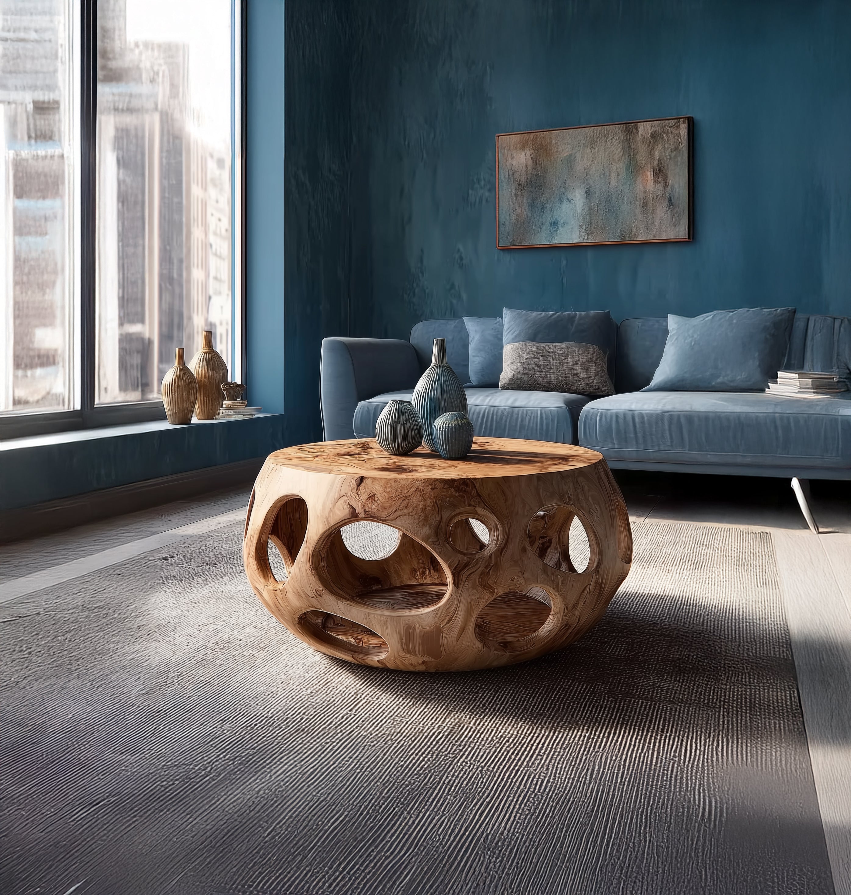 Runder Couchtisch aus Massivholz mit Naturkante – rustikaler Bauernhaus-Stil