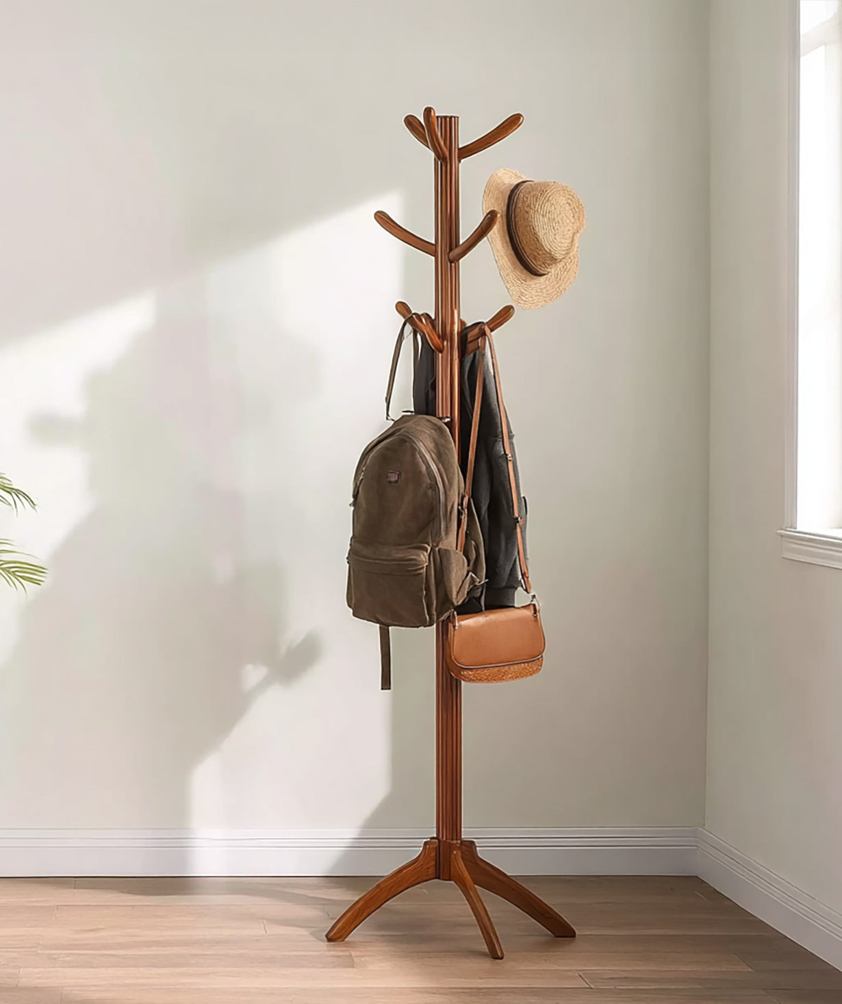 Massive Holz-Garderobe mit 10 Haken – Wandmontage für Kleidung, Hüte & Handtücher