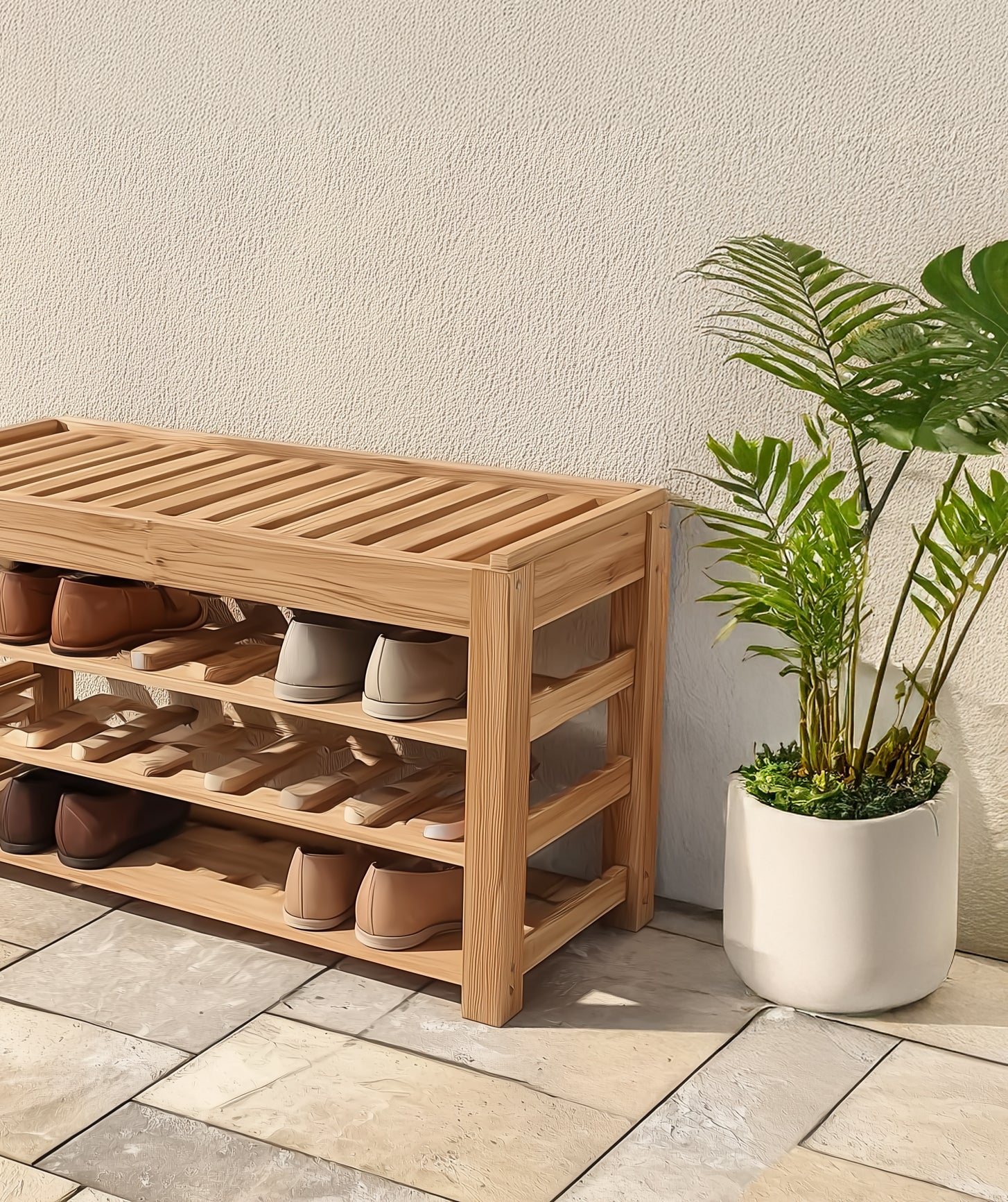 Eichen-Sitzbank mit Stauraum – Handgefertigtes Schuhregal für den Eingangsbereich