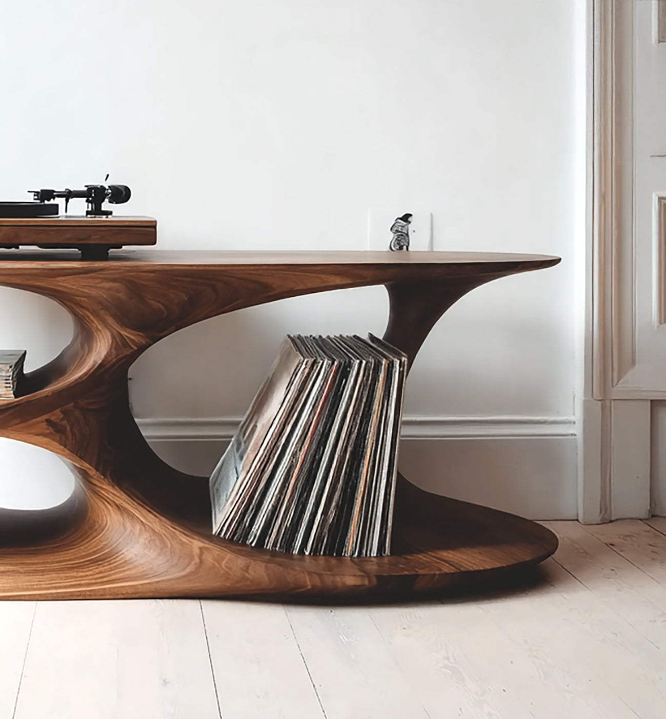 Massiver Holz-Plattenspielerständer – rustikales Farmhouse-Möbel mit Stauraum