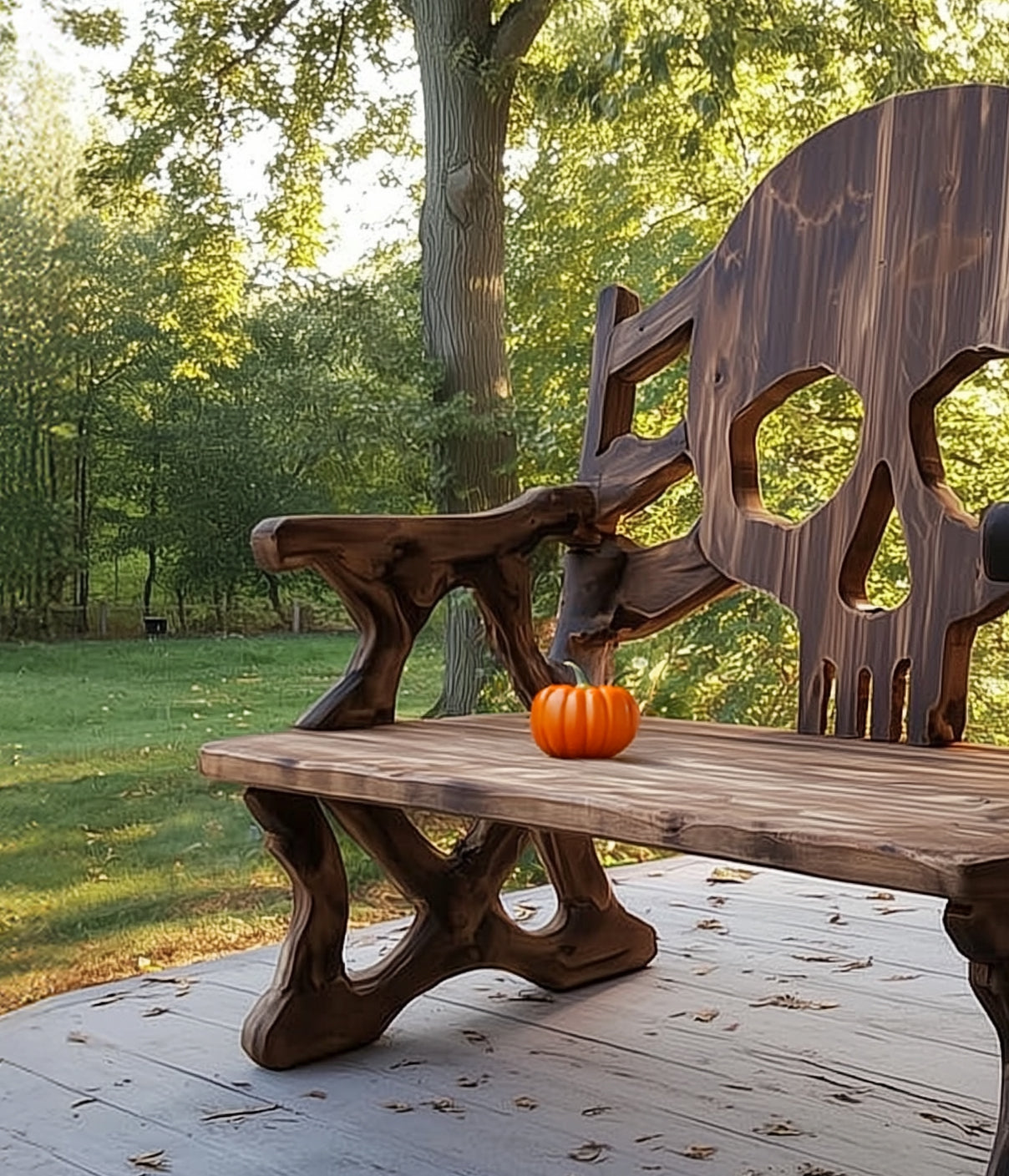 Handgefertigte Schädel-Bank – Halloween-Holzbank für Terrasse oder Garten