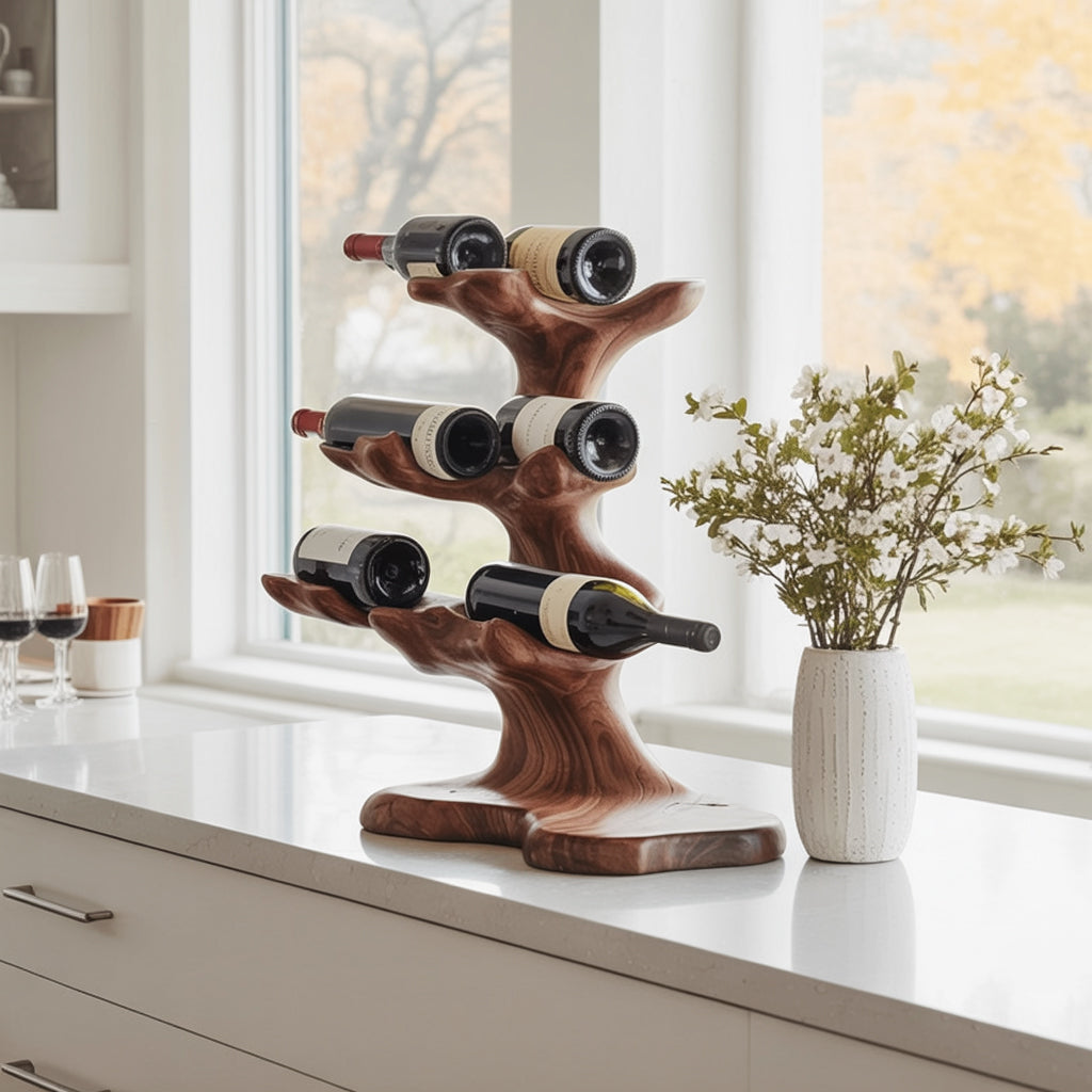 Handgefertigtes Walnuss-Weinregal – stilvoller Weinhalter für Zuhause