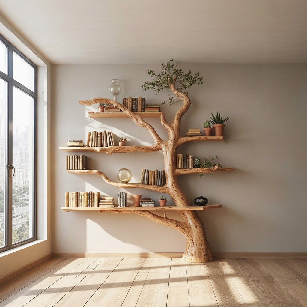 Rustikales Baum-Bücherregal – handgefertigt, einzigartig für Zuhause