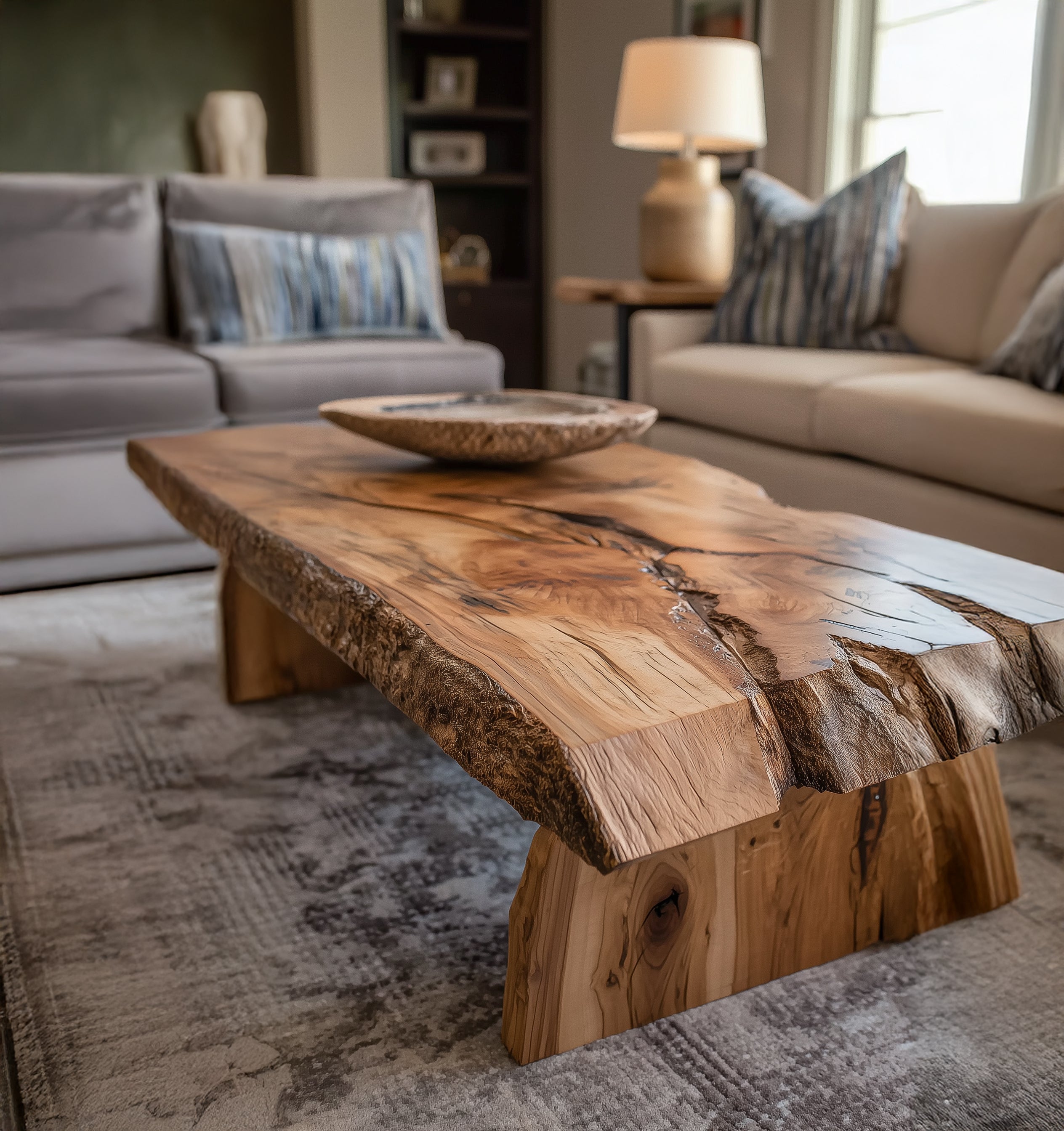Live-Edge Couchtisch – Massivholz mit Hairpin-Beinen für rustikale, moderne Räume