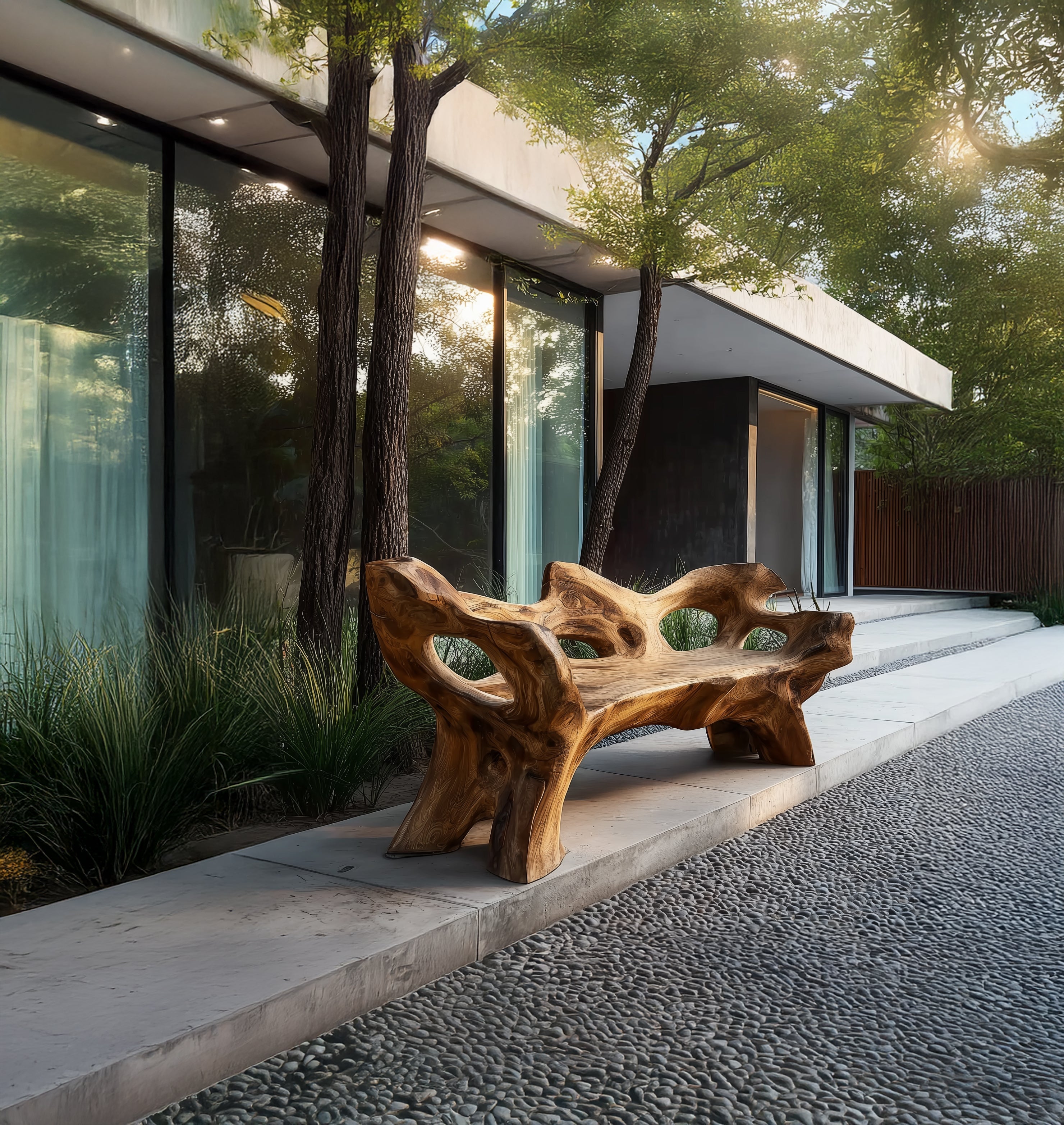 Handgefertigte Massivholz-Bank – Indoor & Outdoor, individuell mit Baumkante