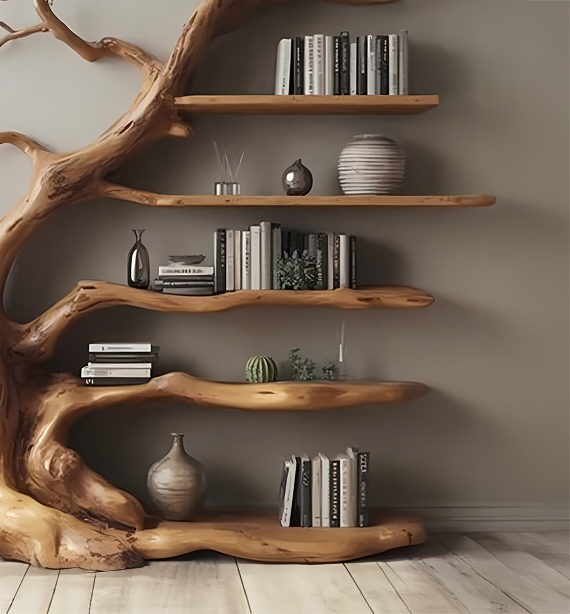 Treibholz-Baumzweig-Bücherregal – Wandmontiertes Holzregal für Wohnkultur