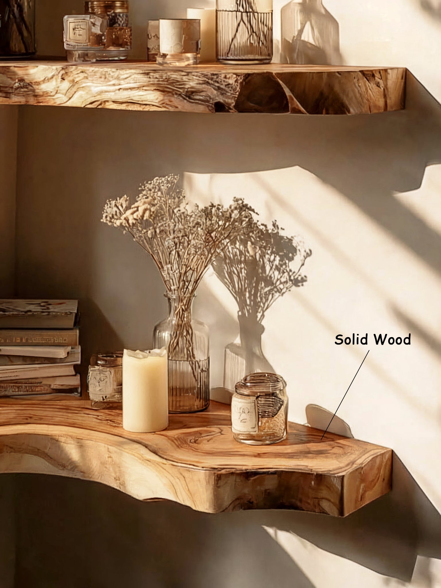 Handgefertigtes Weihnachtsregal aus Holz – Schwebendes Regal mit Baumkante