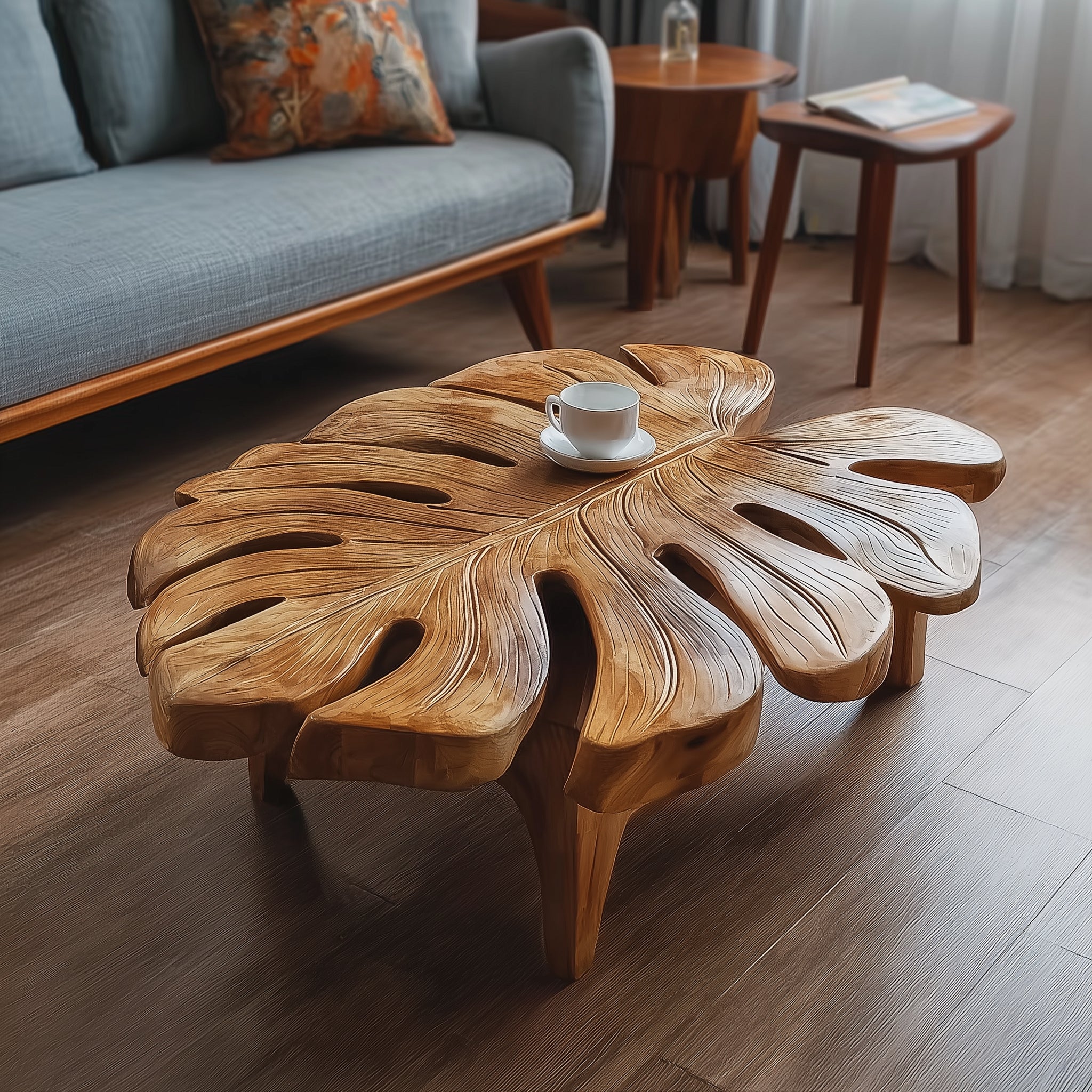 Handgefertigter Couchtisch aus Massivholz im Boho-Modern Stil