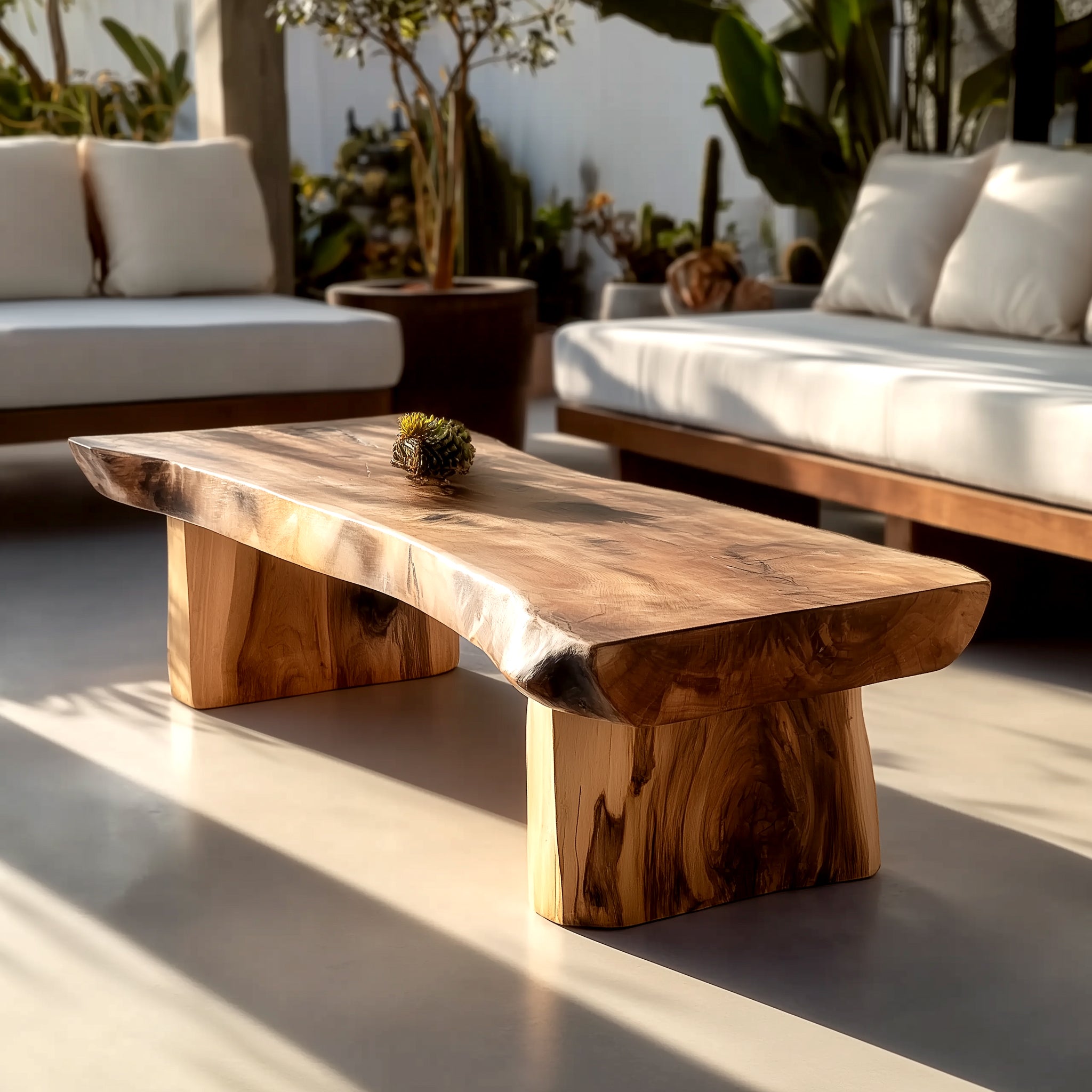 Rustikaler handgefertigter Massivholz-Couchtisch mit Schlafsofa-Funktion