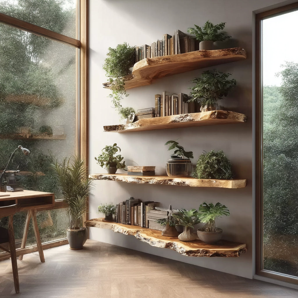 Handgefertigte Baumkante-Wandregale aus Massivholz – rustikal & dekorativ