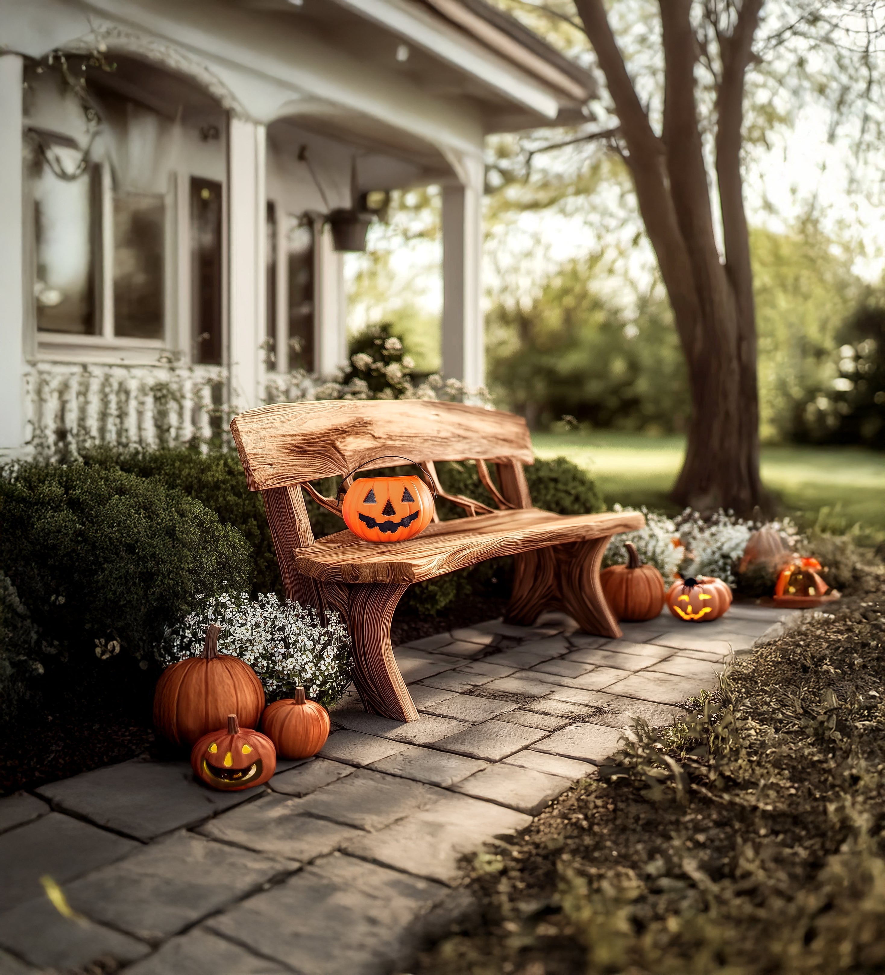 Rustikale Outdoor-Bank mit Live Edge – Geschwungene Holzbank für Garten & Terrasse