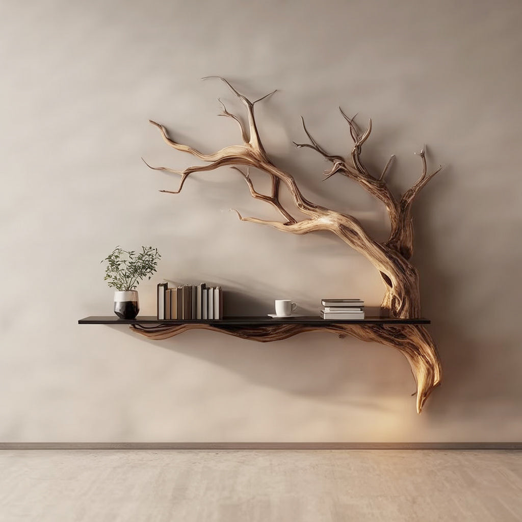 Handgefertigtes Holzbaum-Wandregal – Rustikales Ast-Bücherregal