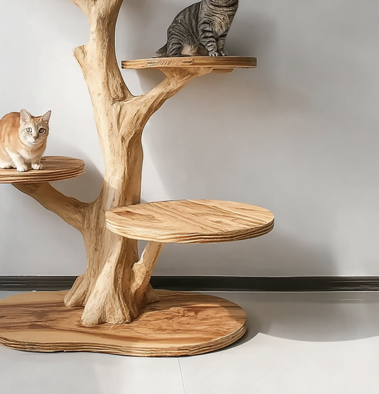 Rustikaler Katzenbaum im Bücherregal-Stil – Naturholz Möbel fürs Wohnzimmer