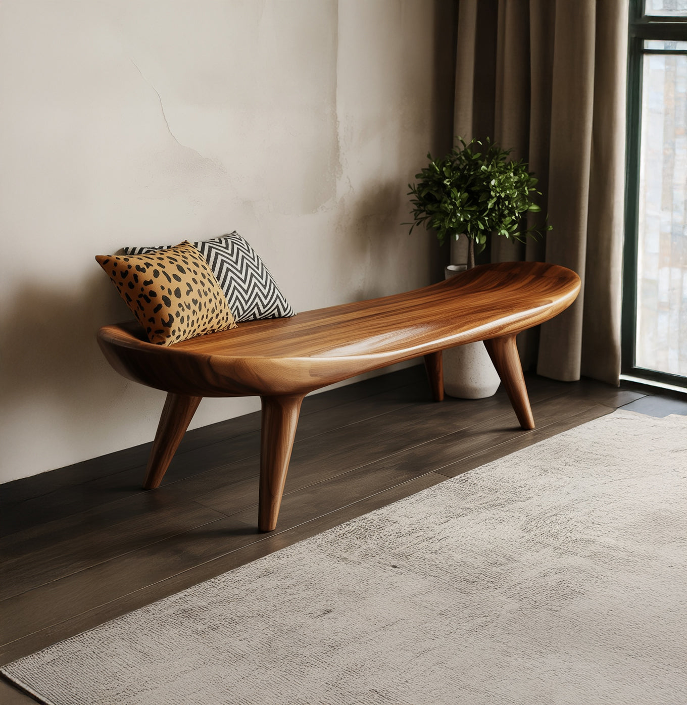 Massivholz Bank handgefertigt – Skulpturale Rustikale Holzbank