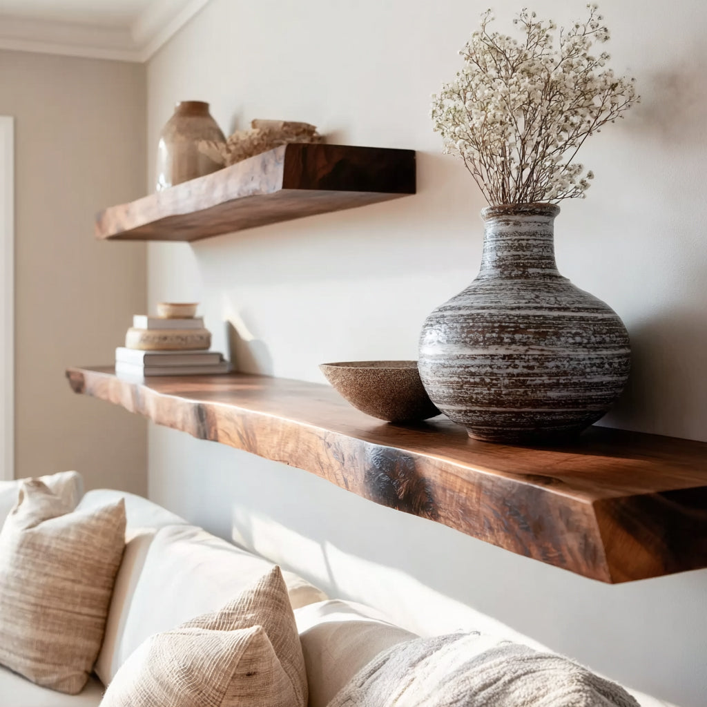 Live Edge Wandregal aus Massivholz – Handgemachte Floating Shelves