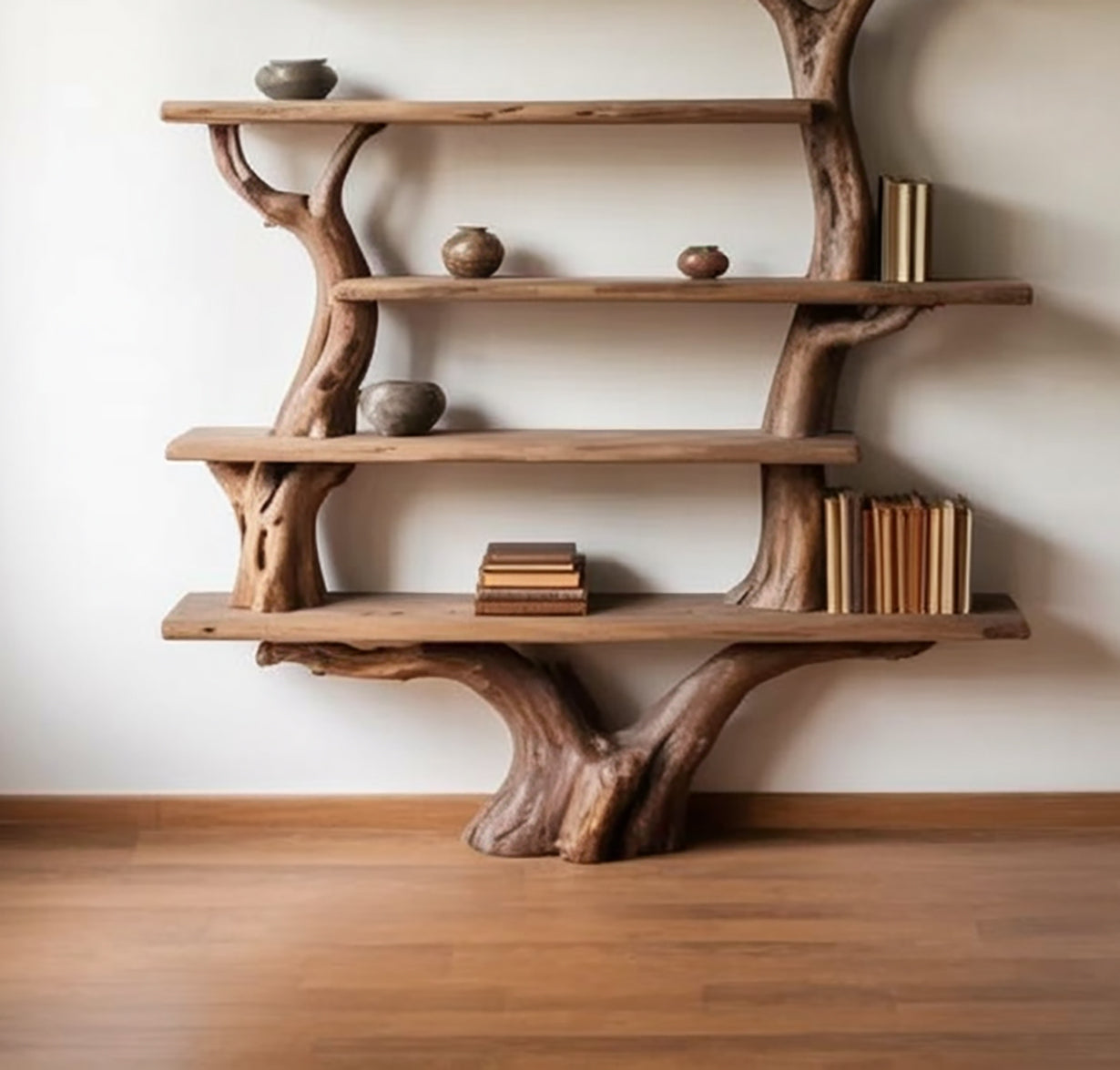 Natürliches Baumast Bücherregal aus Massivholz – Deko Regal
