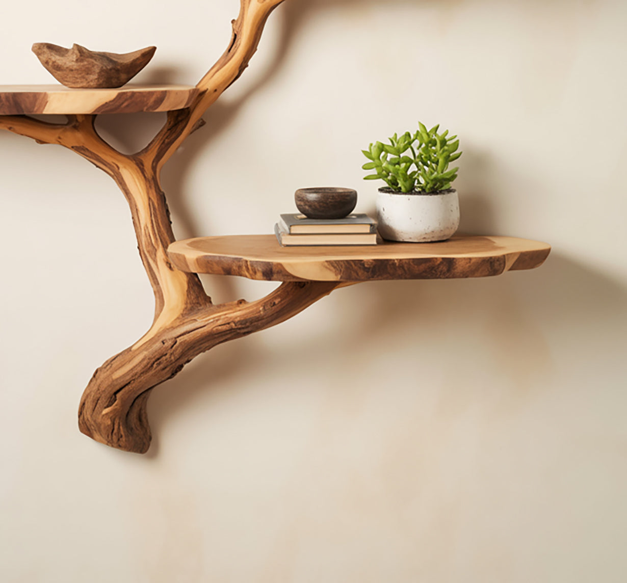 Tree Branch Wandregal aus Massivholz – Schwebendes Treibholz Bücherregal