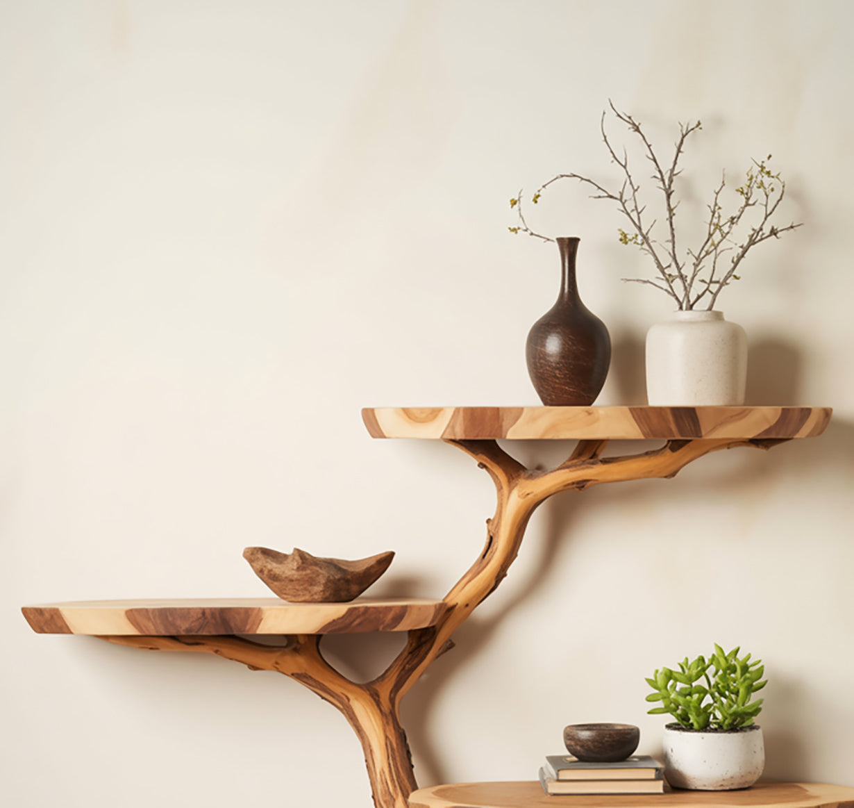 Tree Branch Wandregal aus Massivholz – Schwebendes Treibholz Bücherregal