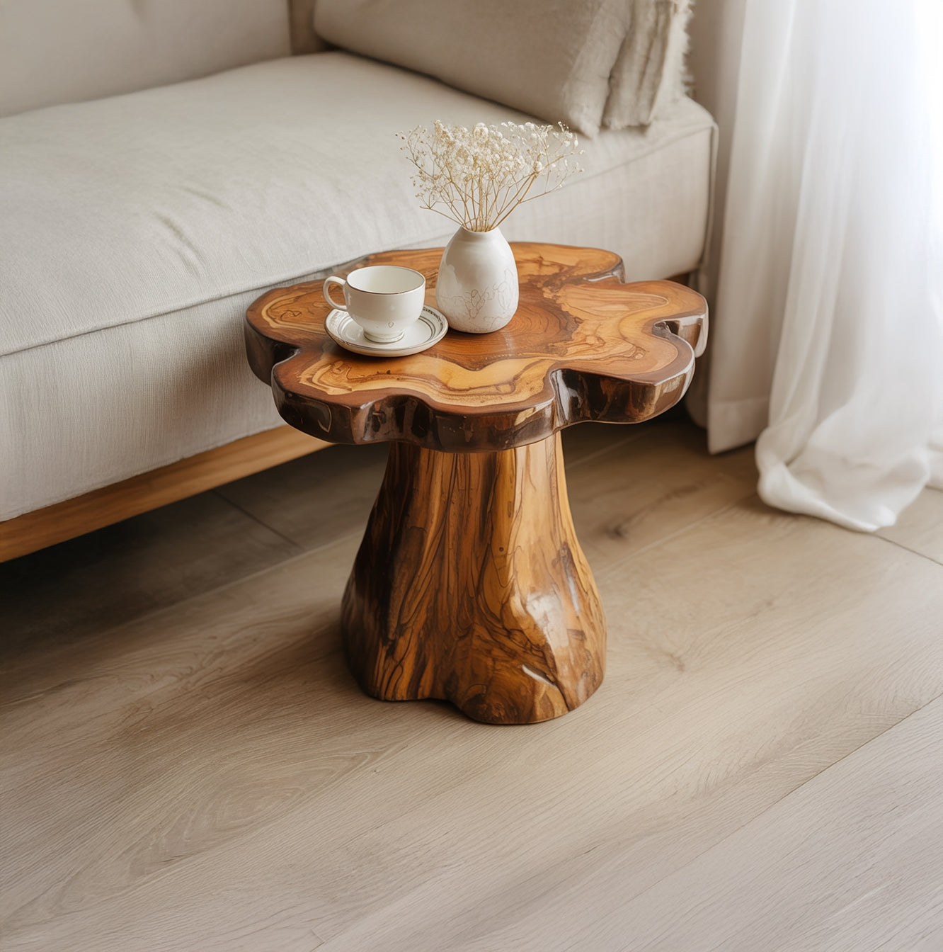 Handgefertigter Live Edge Beistelltisch aus Massivholz