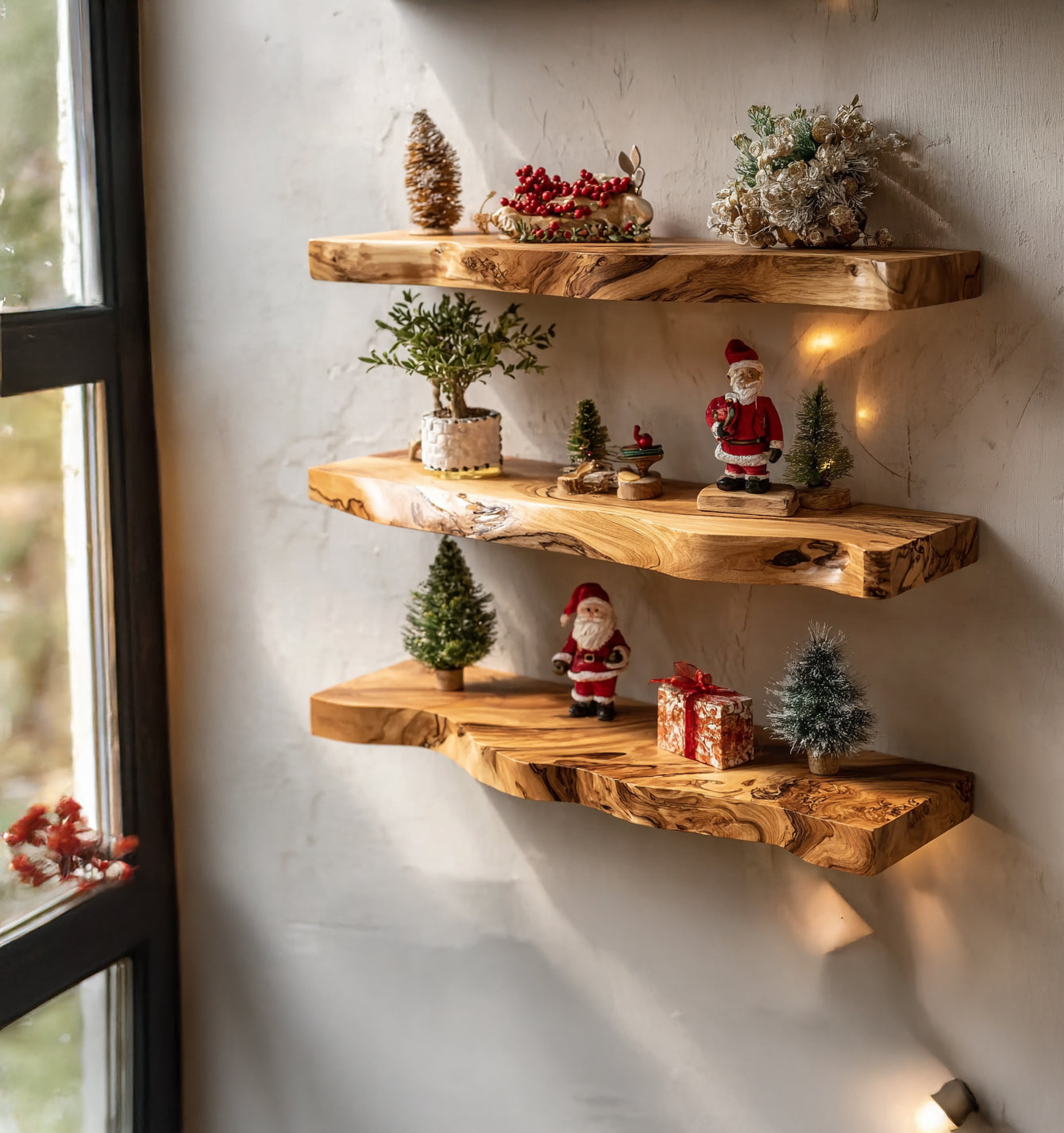Floating Shelf mit Baumkante – handgefertigtes Massivholz-Design