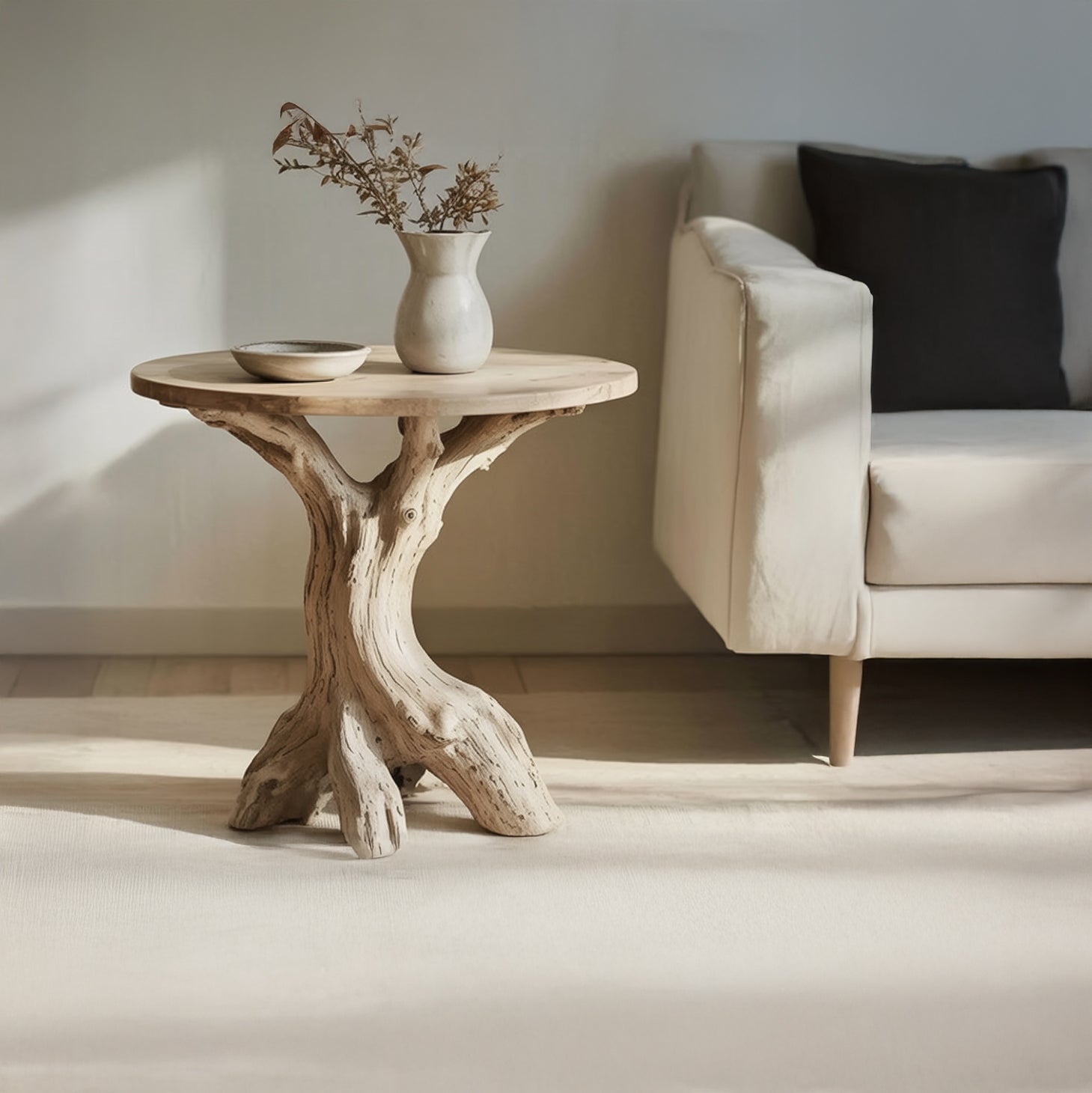 Rustikaler Beistelltisch mit natürlicher Baumkante – handgefertigt aus Massivholz