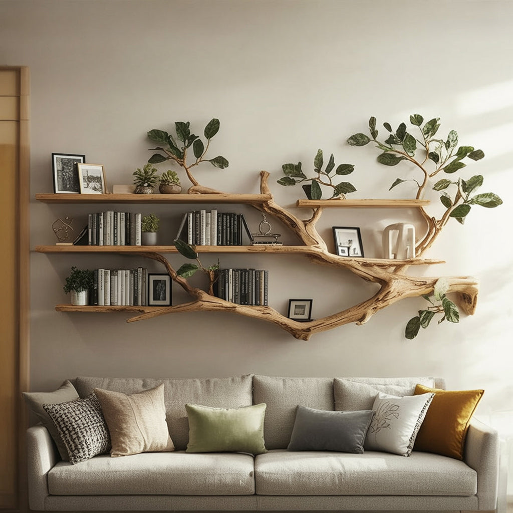 Handgefertigtes Baumast-Wandregal – Natürliche Floating Shelves