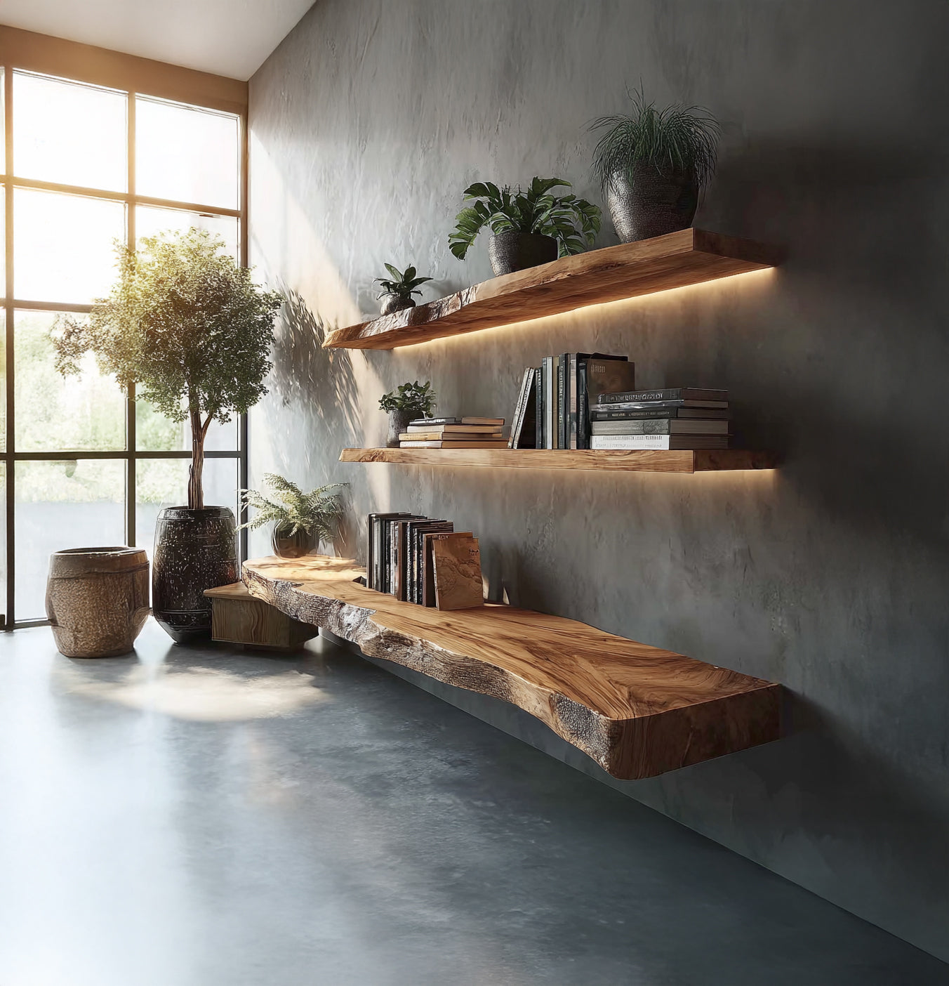 Live-Edge Wandregale aus Massivholz – Rustikale Wanddeko
