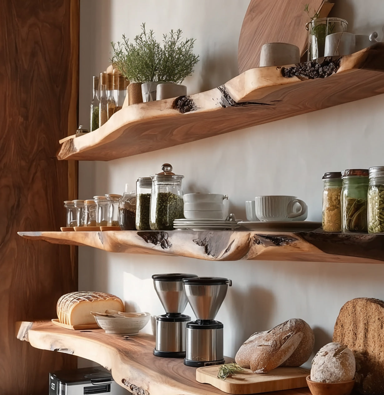 Handgefertigtes Rustikales Massivholz-Wandregal – Live Edge Design für Zuhause