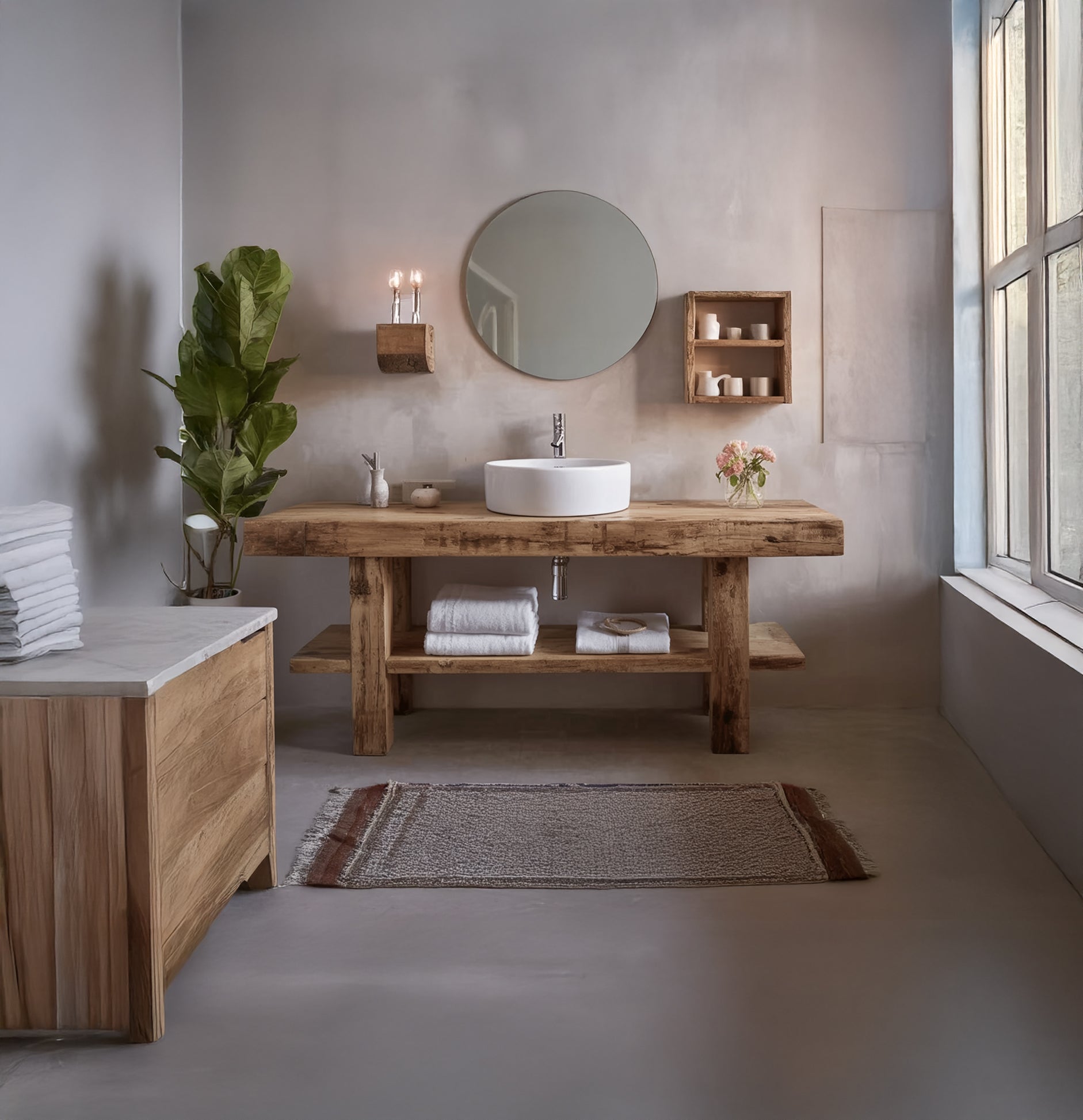 Rustikaler Badezimmerwaschtisch – Handgefertigt aus Massivholz mit Live Edge