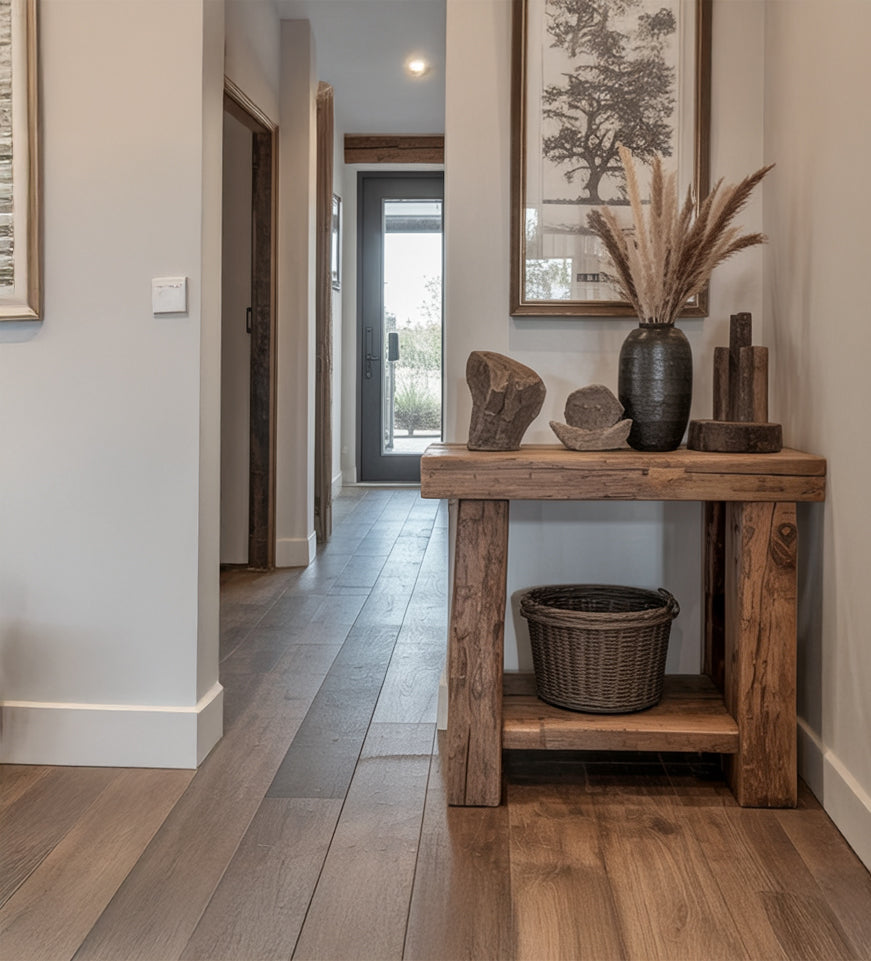 Rustikaler Bauernhaus-Console-Tisch – Massivholz mit Naturkante für Flur & Eingang