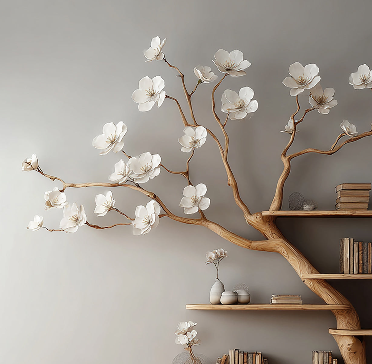 Blühendes Baum-Bücherregal – Handgefertigtes Holzregal für Zuhause