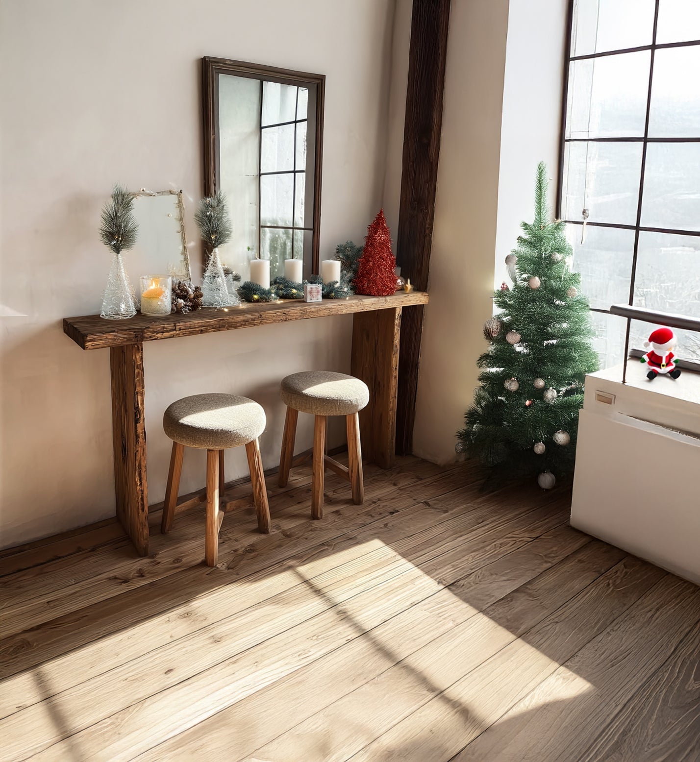 Rustikaler Massivholz-Konsolentisch – Handgefertigter Flurtisch für Festdekoration