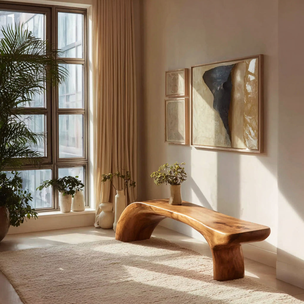 Handgefertigte Massivholz-Bank – Modern & Geschwungene Naturkante