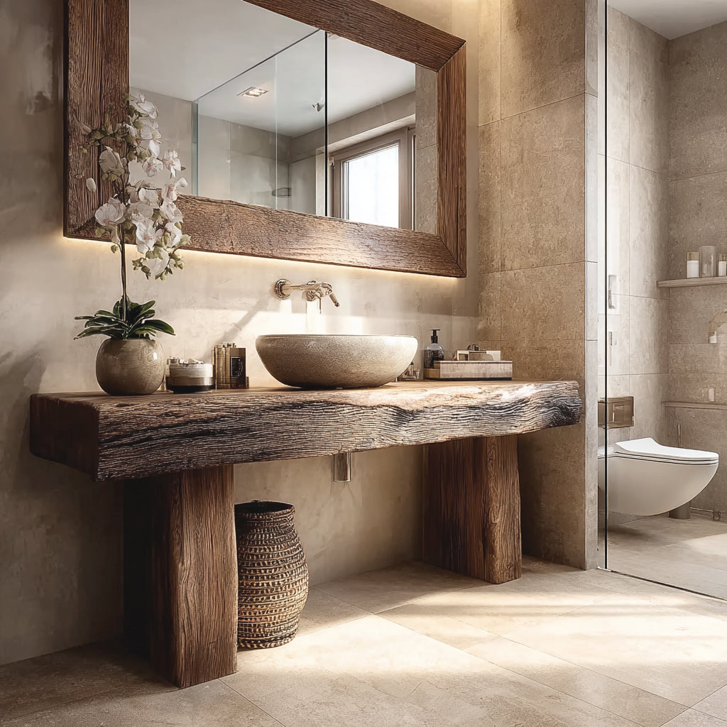 Rustikaler handgefertigter Holz-Waschtisch mit Live-Edge-Design