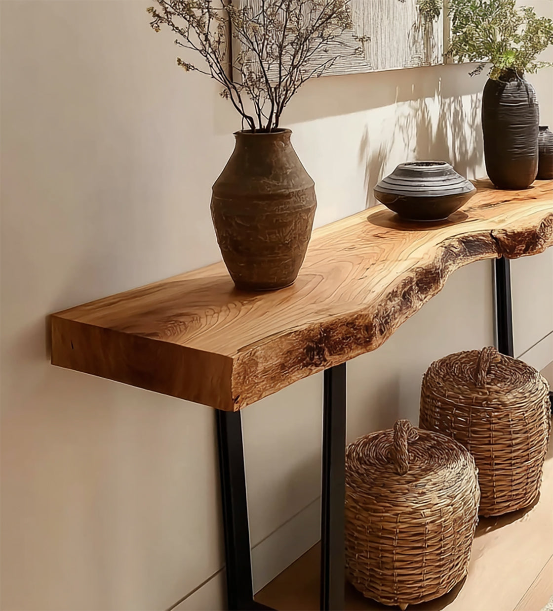 Konsolentisch – Live-Edge-Sofatisch, modern, natürliche Baumkante, vielseitig für Sofa oder Flur