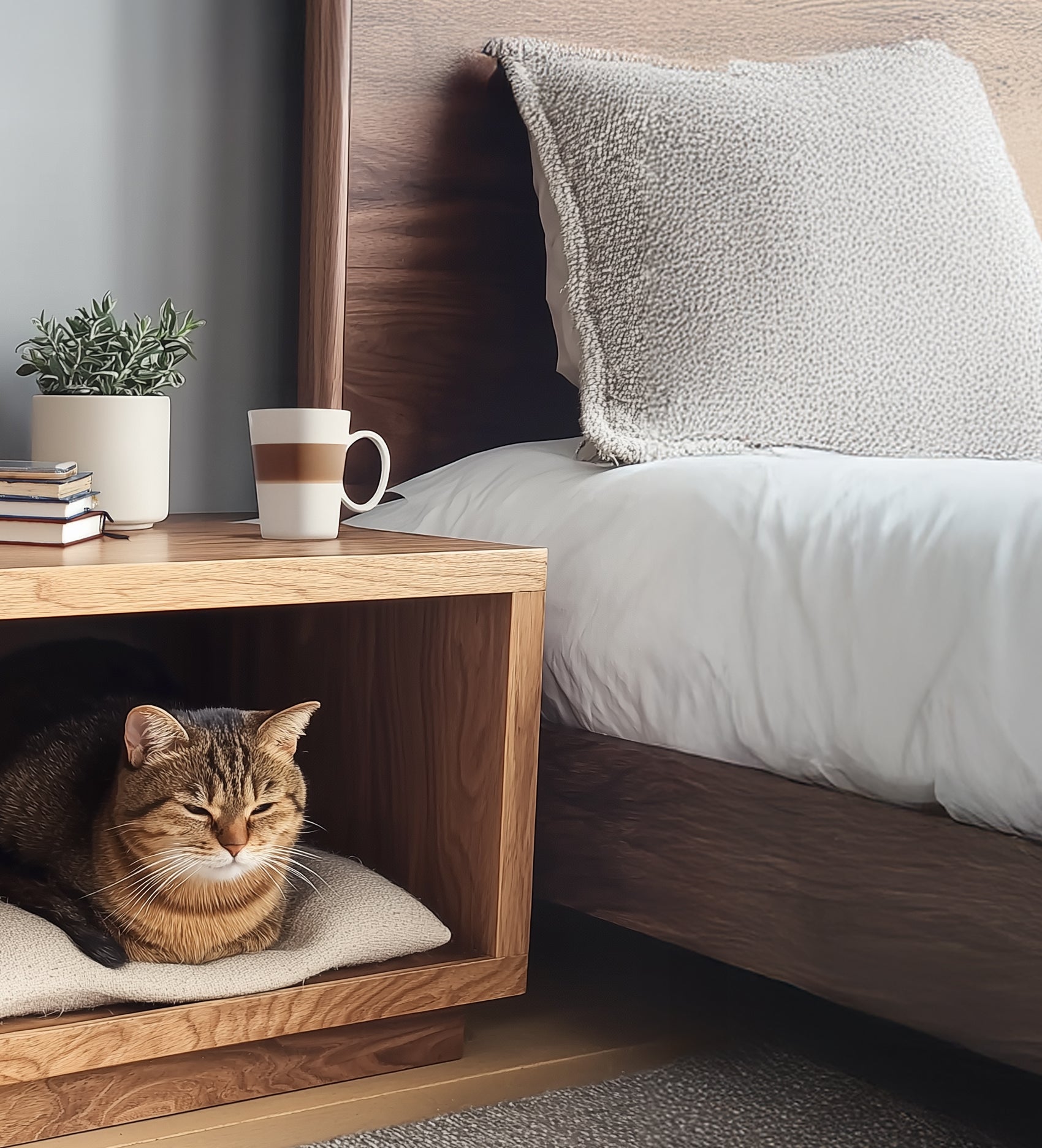 Moderner Nachttisch mit Katzenbett – Verstecktes Katzenhaus für Schlafzimmer