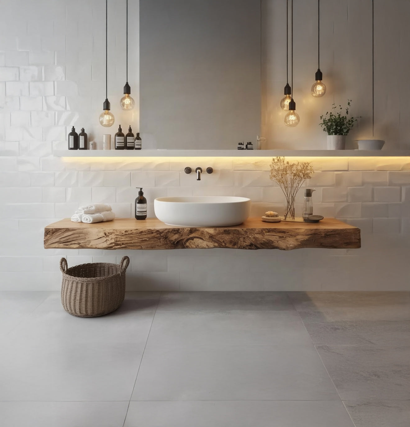 Organisches Massivholz-Wandregal fürs Badezimmer – Live-Edge & Handgefertigt