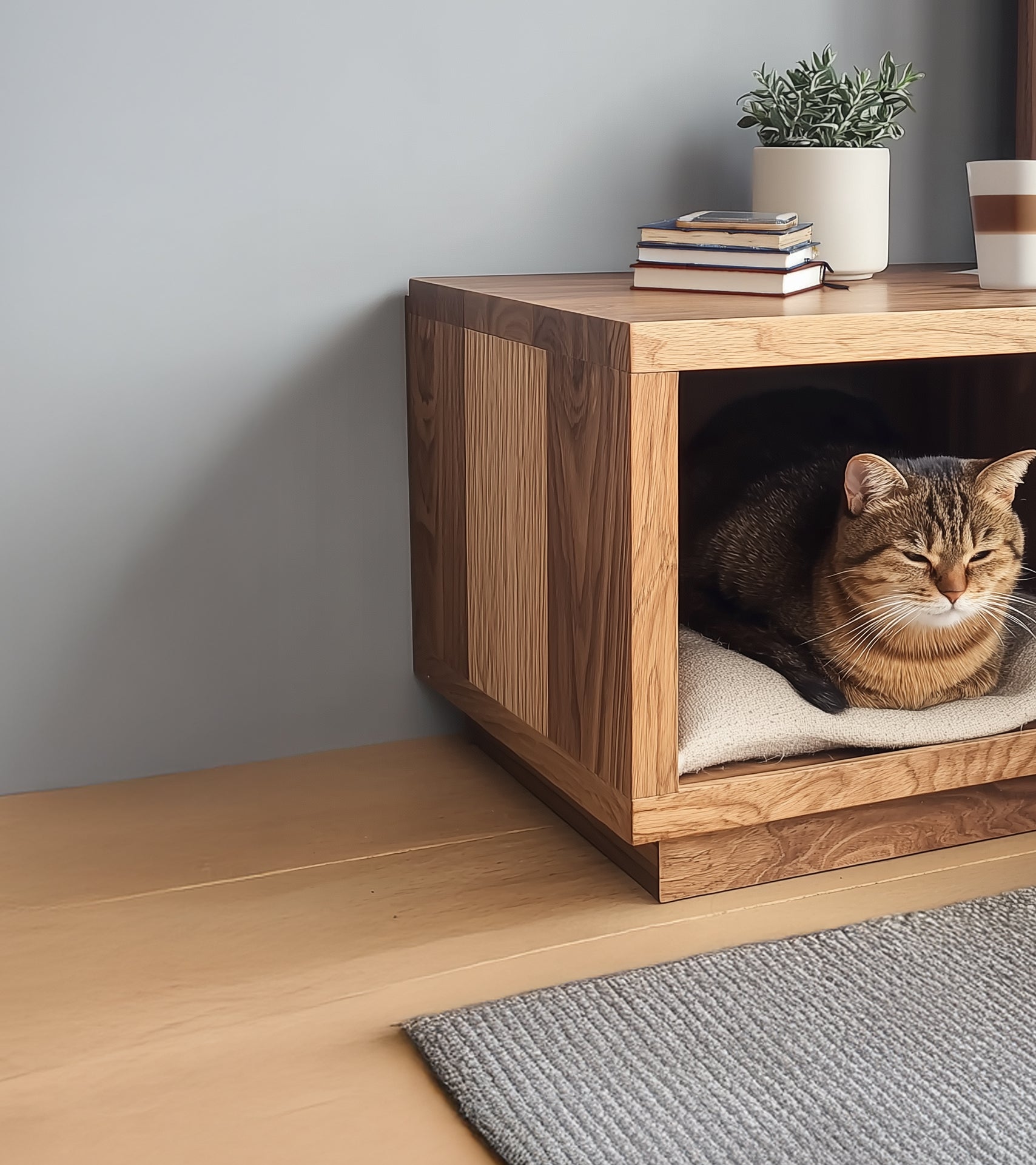 Moderner Nachttisch mit Katzenbett – Verstecktes Katzenhaus für Schlafzimmer
