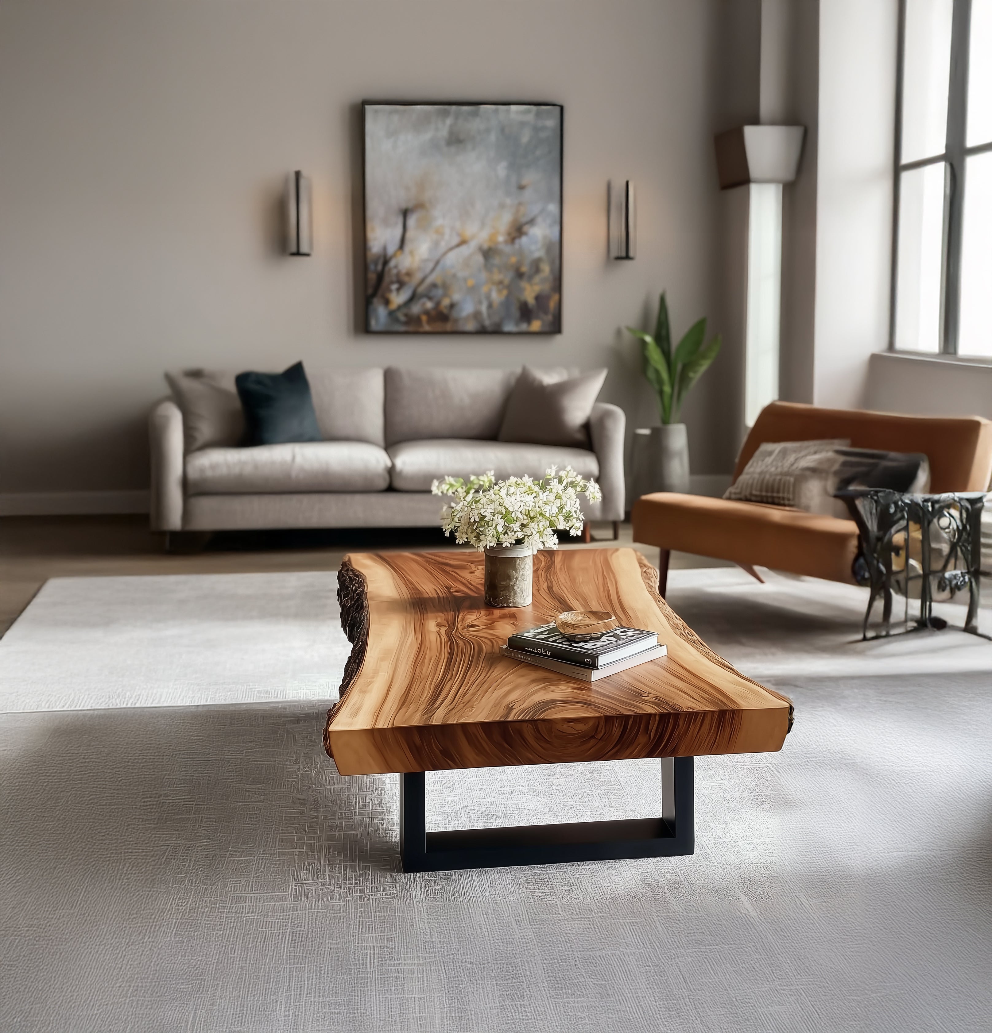 Live-Edge Couchtisch aus Massivholz – Modernes Design mit U-Beinen