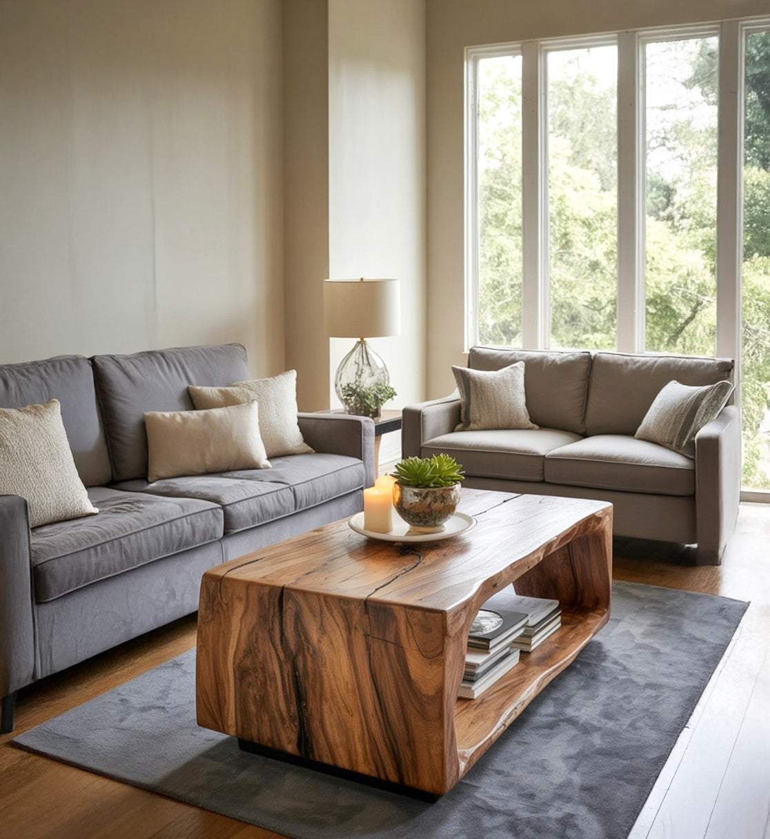 Handgefertigter Couchtisch mit Live Edge – Massivholz, Modernes Design