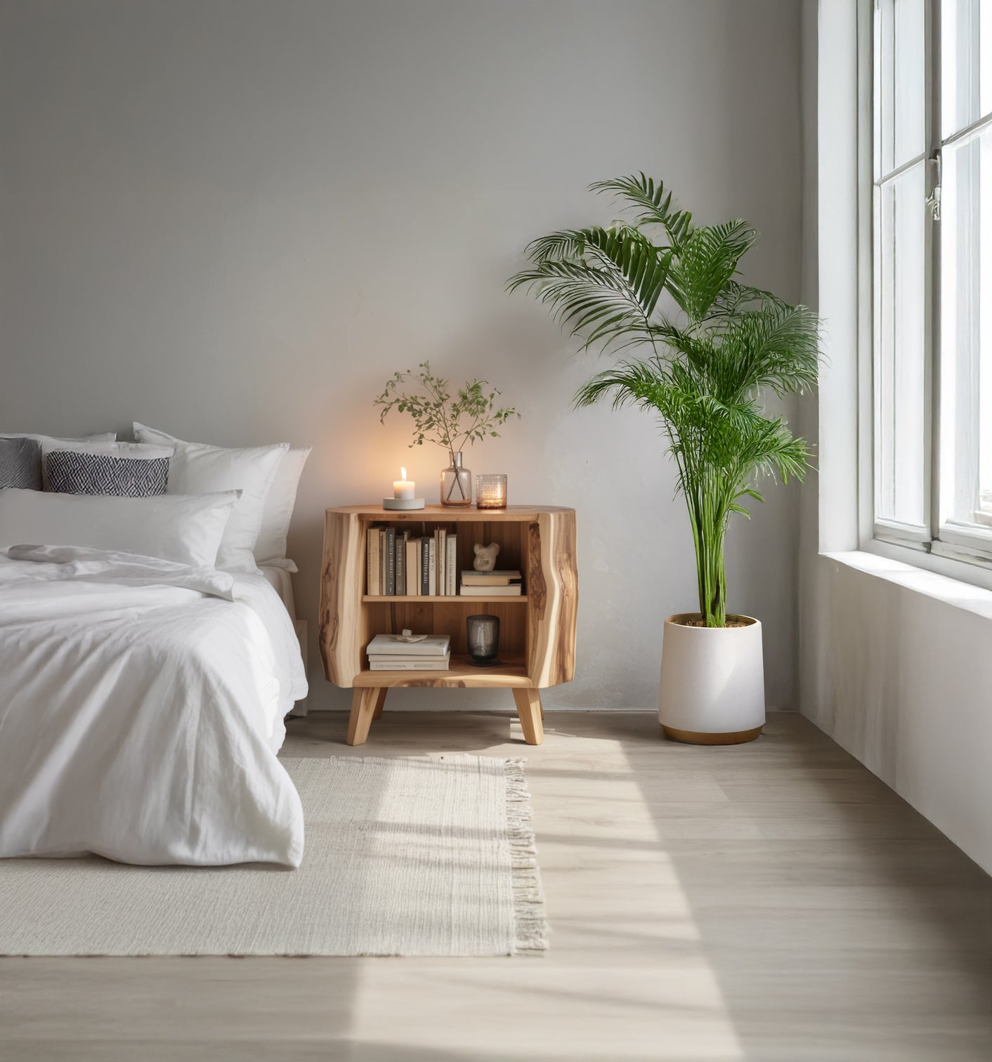 Bauernhaus-Nachttisch – Rustikaler Naturholz-Nachtisch mit praktischer Schublade