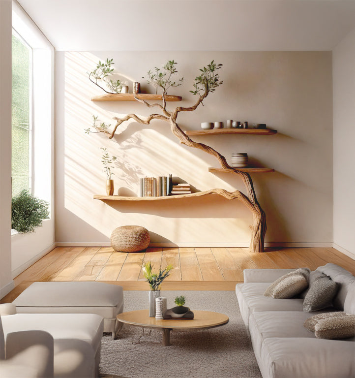 Baumast-Wandregal – Handgefertigtes rustikales Schweberegal aus Naturholz