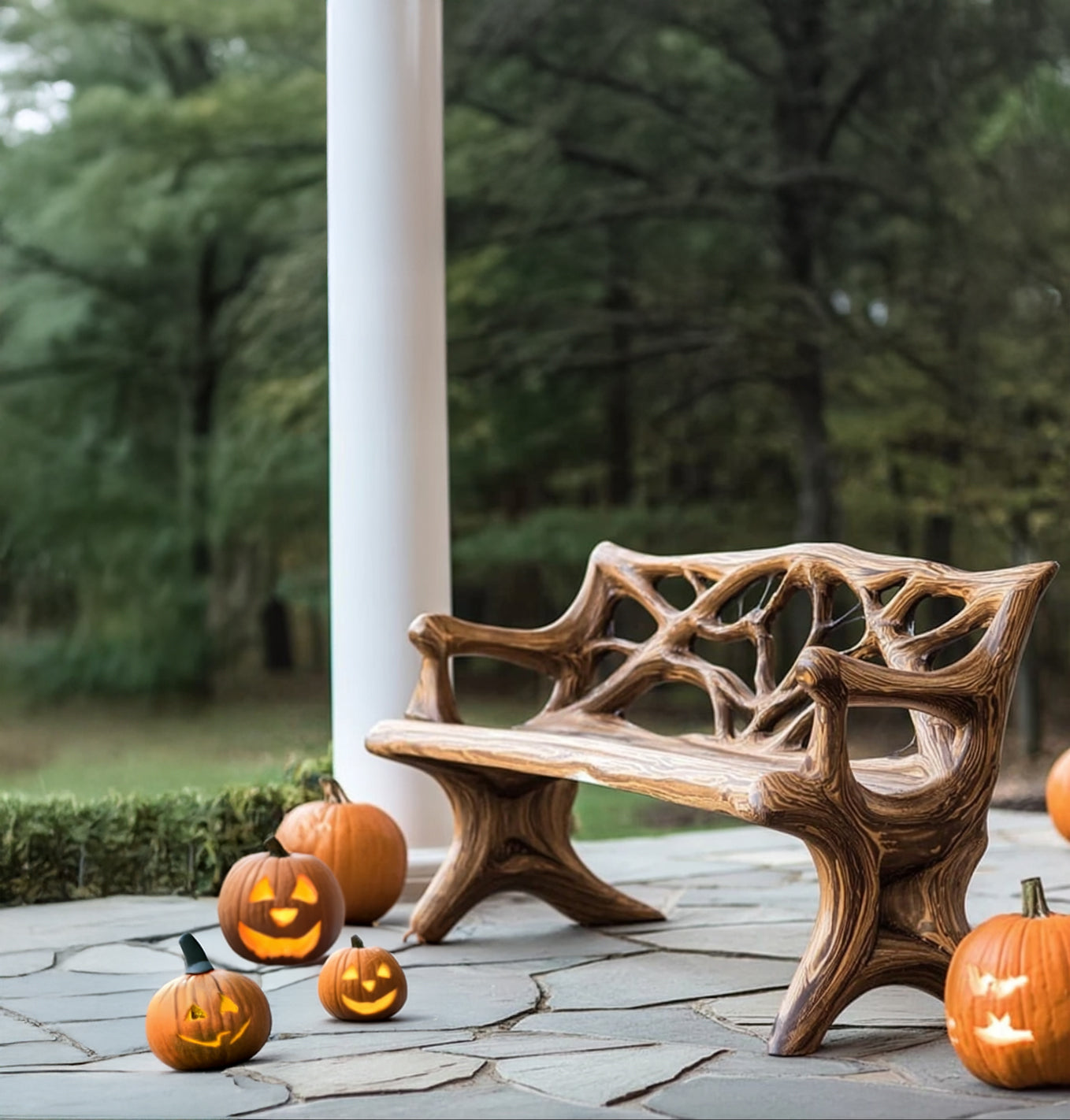 Rustikale Holzbank – Handgefertigt für Veranda und Outdoor-Halloween